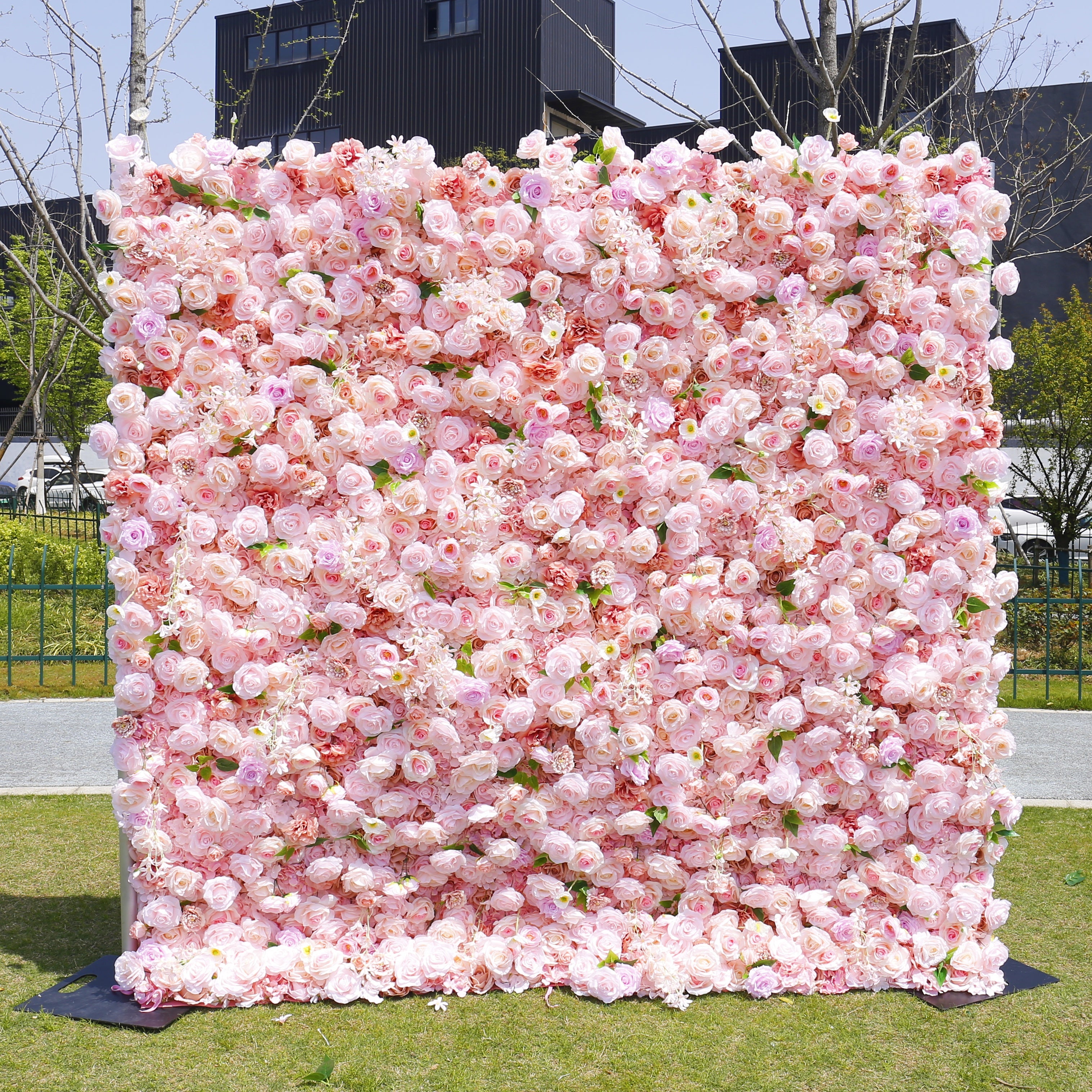 Pink Cloth Rose Artificial Roll Up Flower Wall Wedding Decor ACFW-004