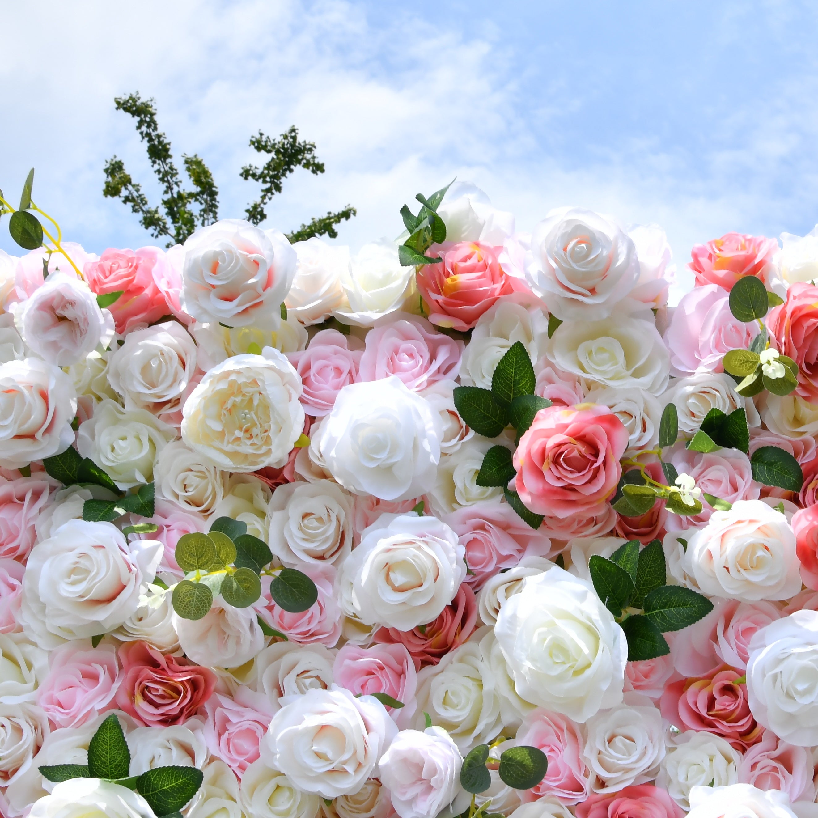 5D Pink White Artificial Rose Roll Up Flower Wall Events Backdrop ACFW-005