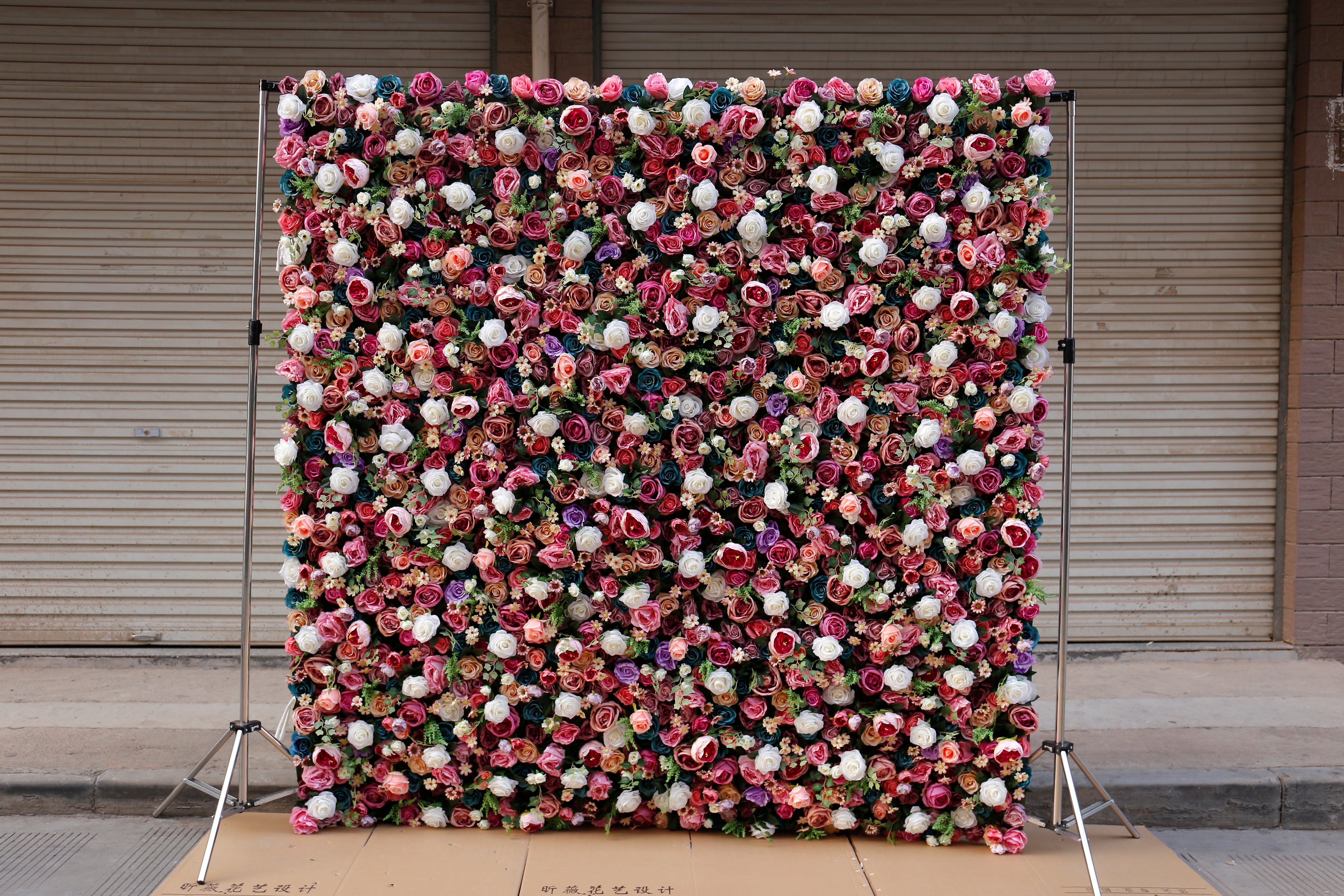 High-Density Mixed Color Artificial Rose Roll Up Flower Wall ACFW-006