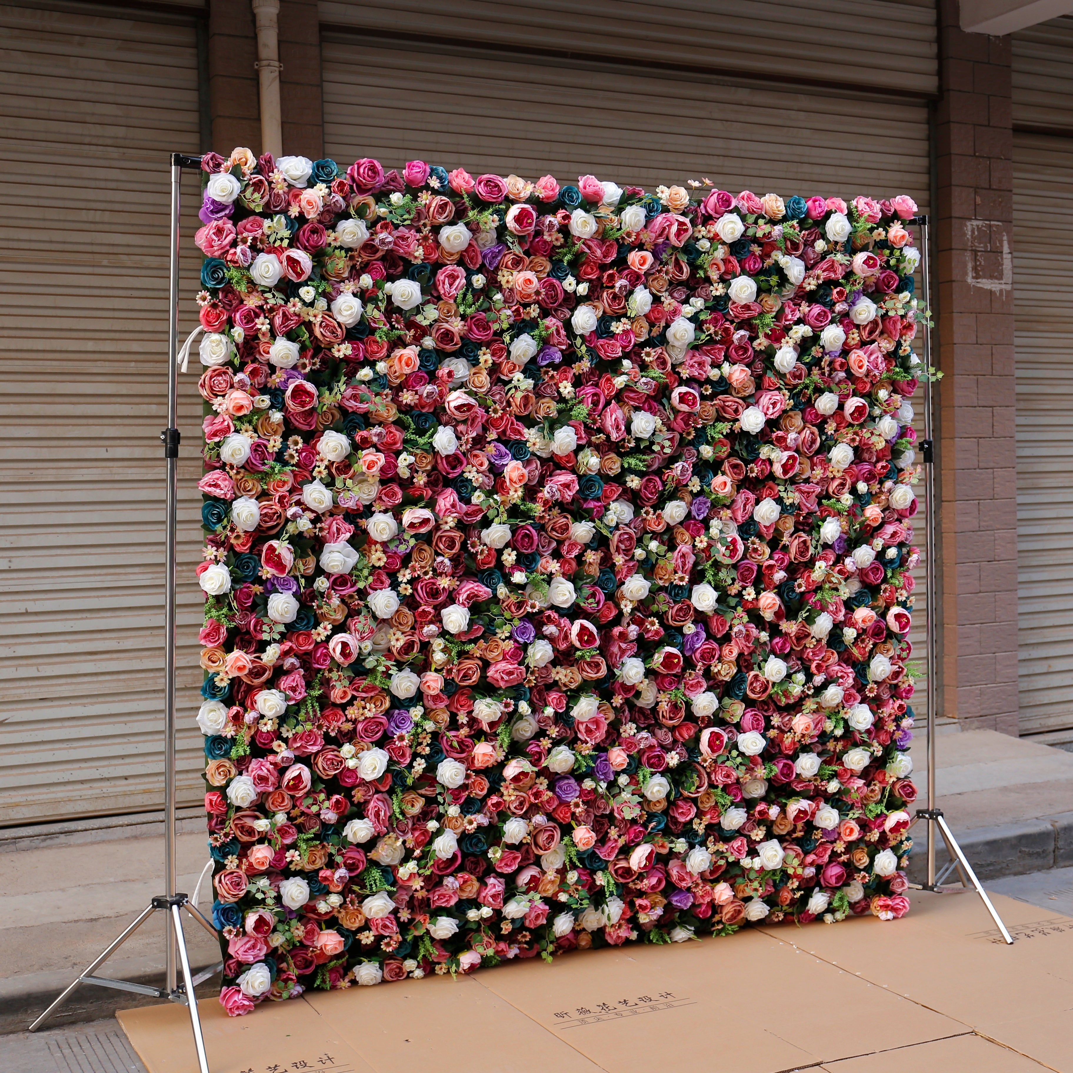 High-Density Mixed Color Artificial Rose Roll Up Flower Wall ACFW-006
