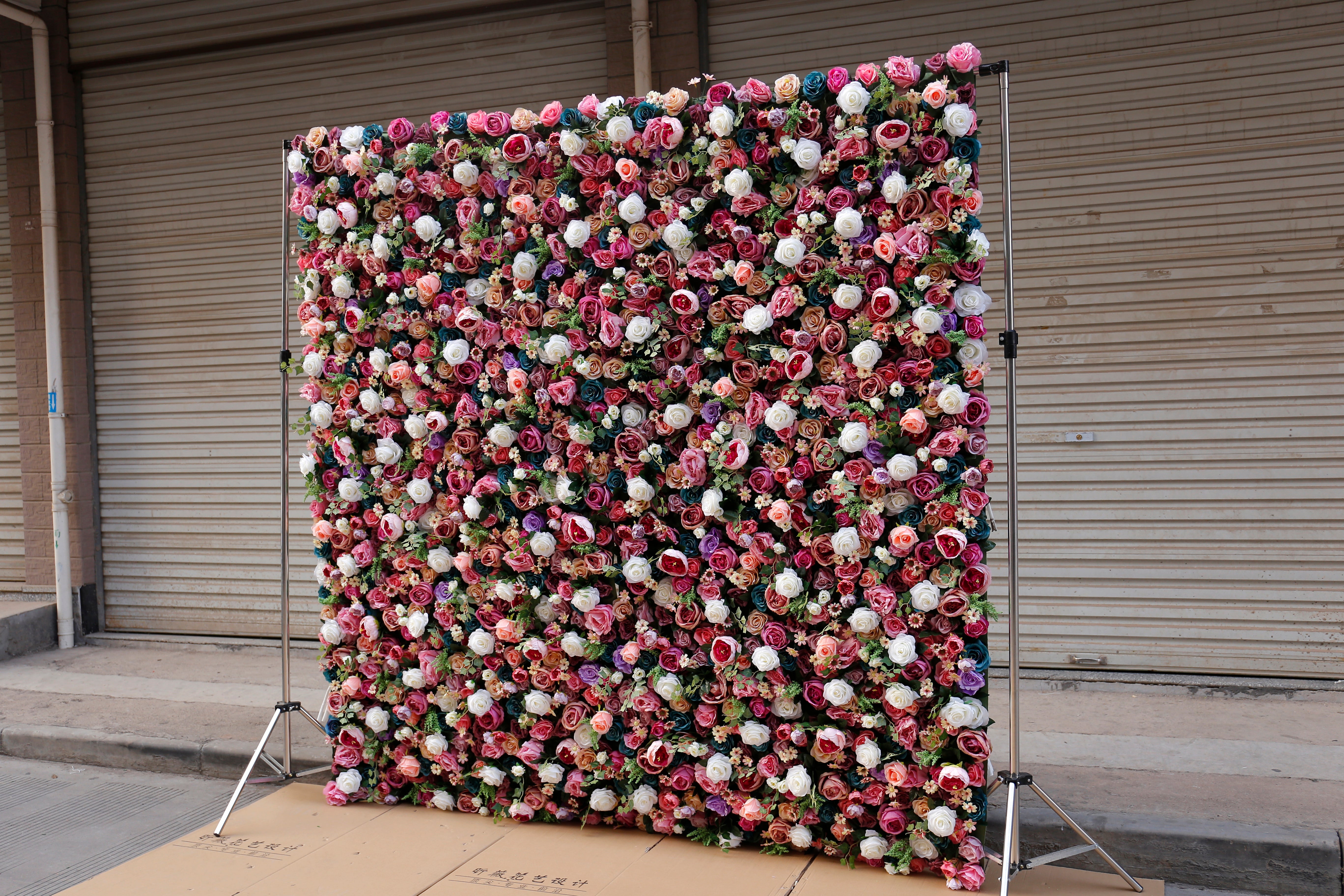 High-Density Mixed Color Artificial Rose Roll Up Flower Wall ACFW-006