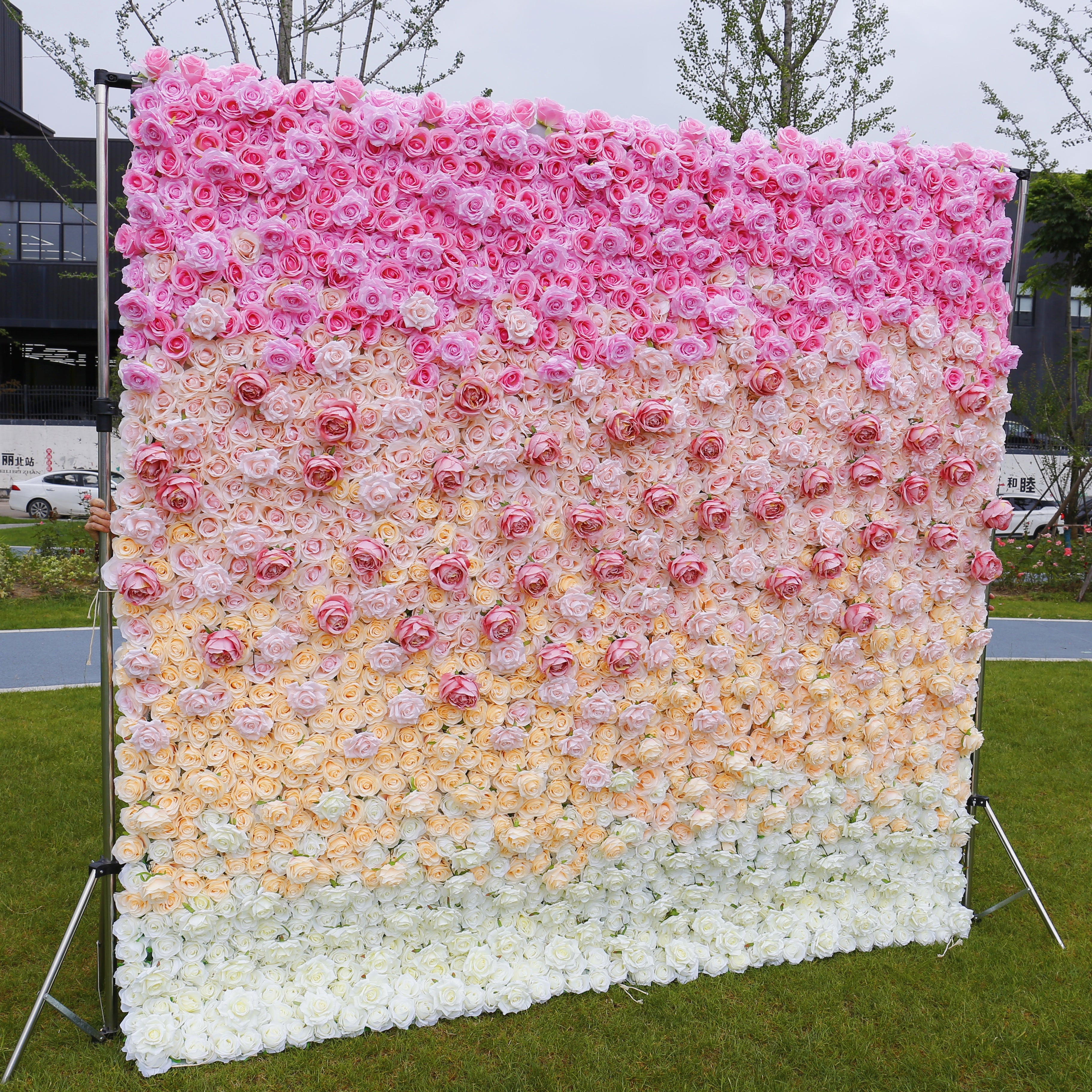 Pink 5D Roll up Fabric Floral Wall for Wedding Birthday Event Decor ACFW-007