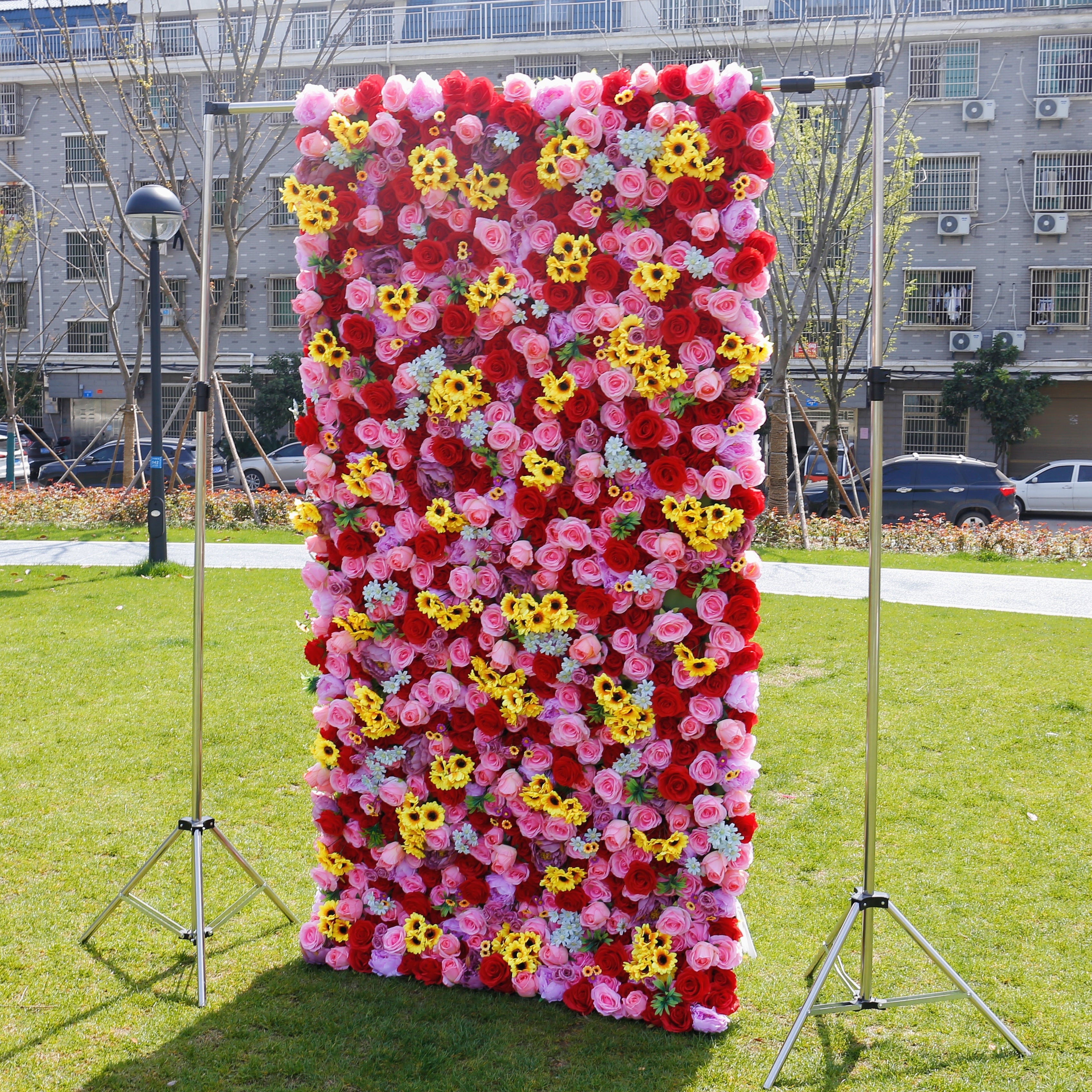 Red Pink Sunflower Flower Wall Panel Backdrop For Wedding Decor ACFW-009