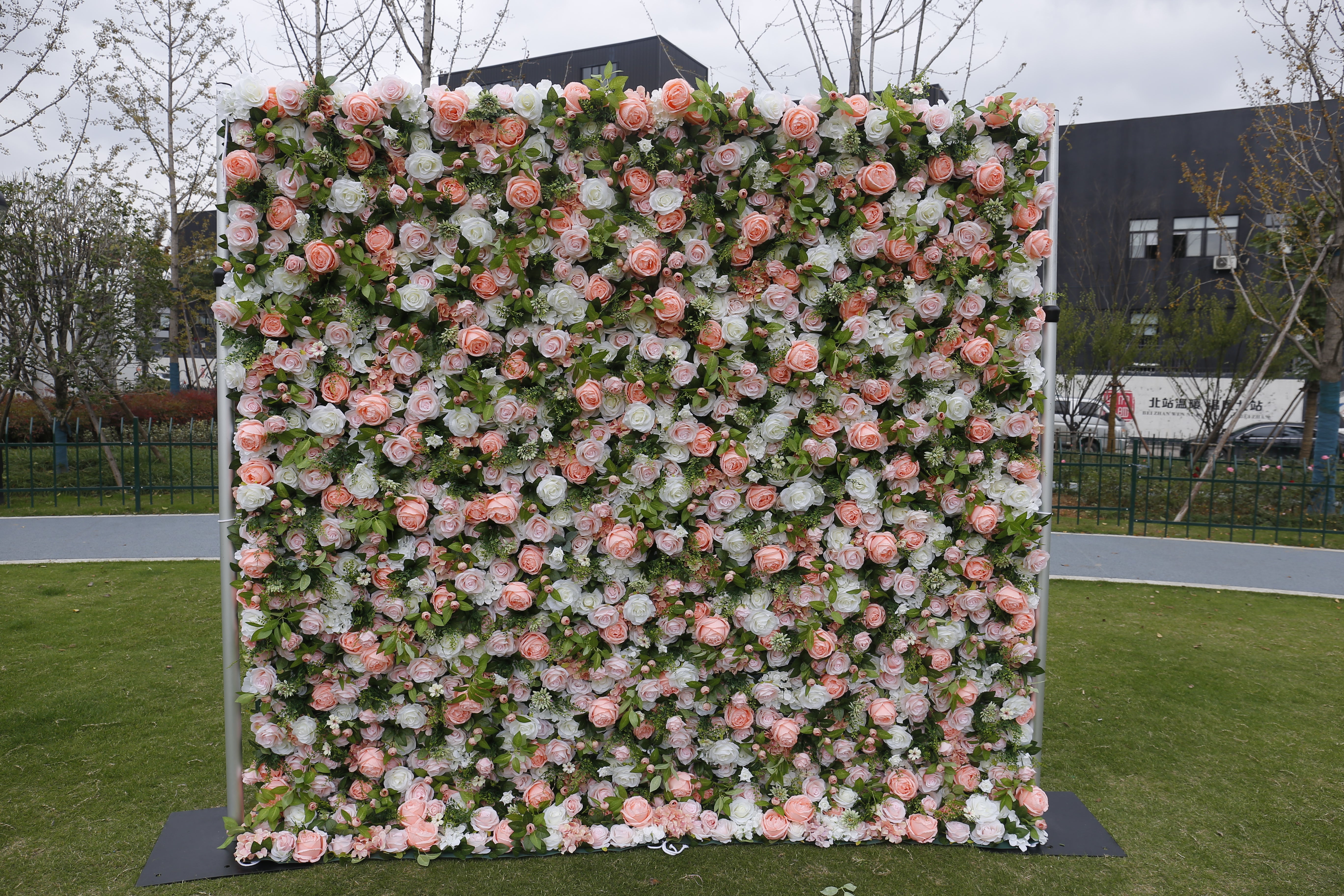 3D White Silk Rose Pink Cloth Peony Artificial Hanging Flower Wall ACFW-012