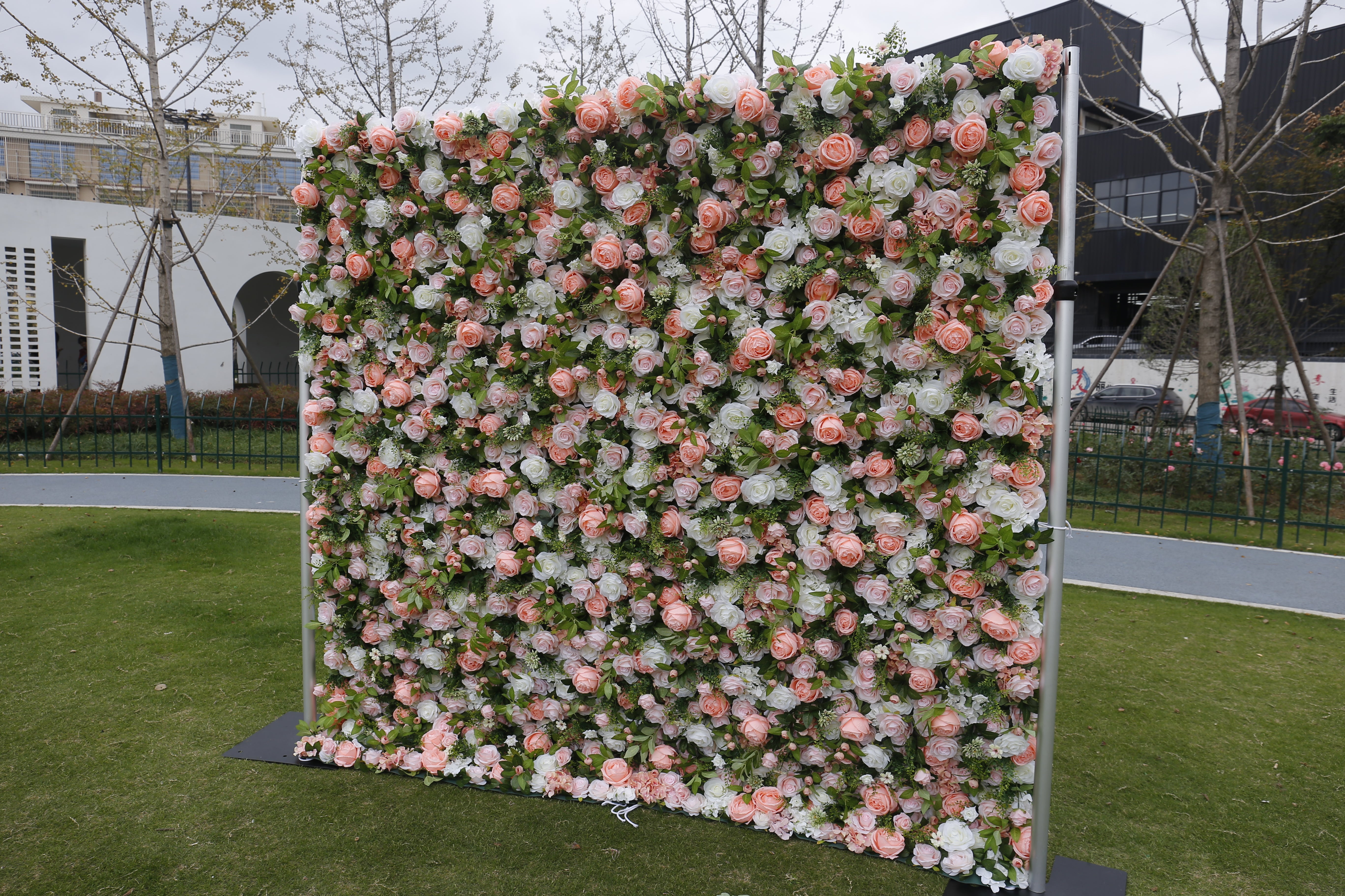 3D White Silk Rose Pink Cloth Peony Artificial Hanging Flower Wall ACFW-012