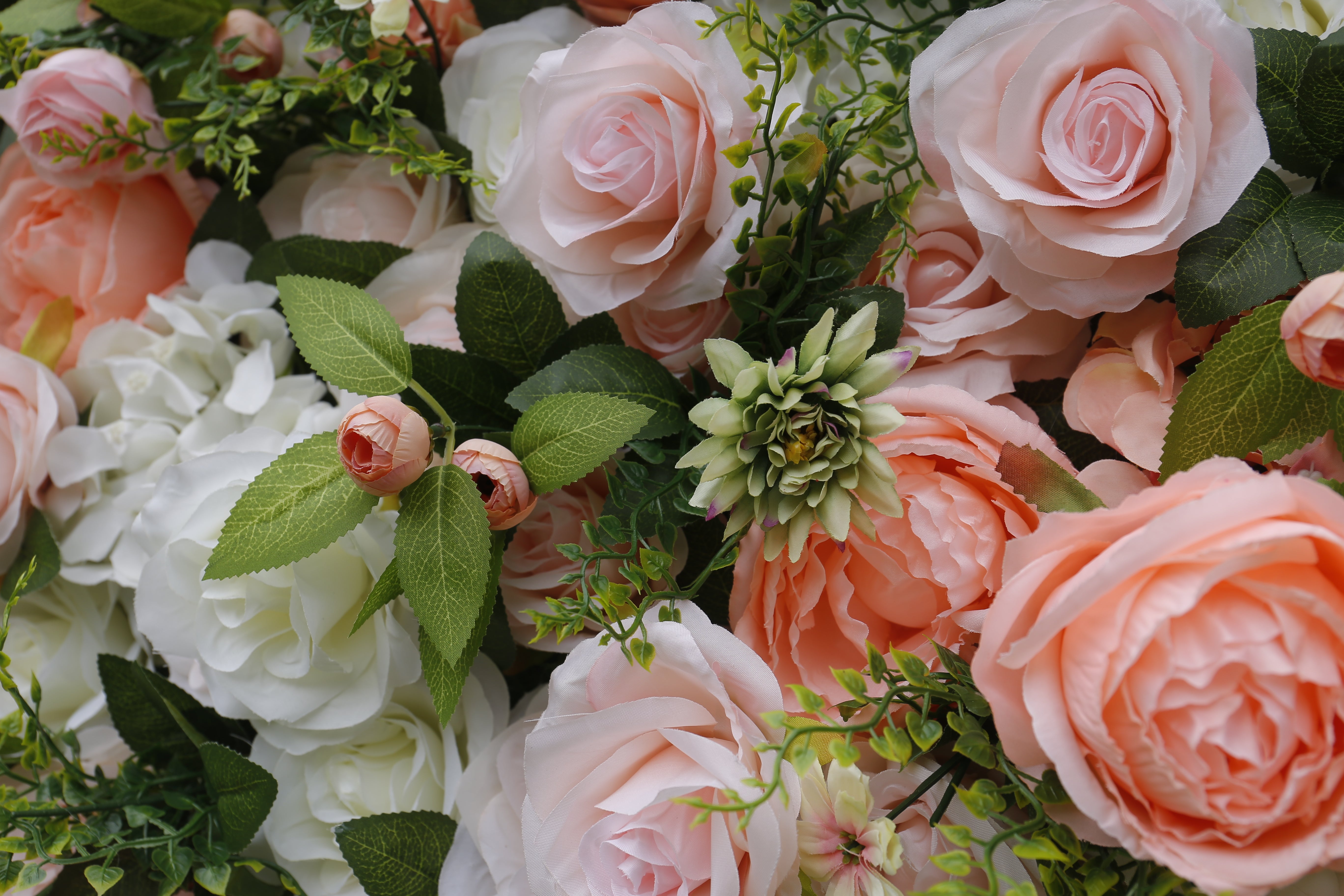 3D White Silk Rose Pink Cloth Peony Artificial Hanging Flower Wall ACFW-012