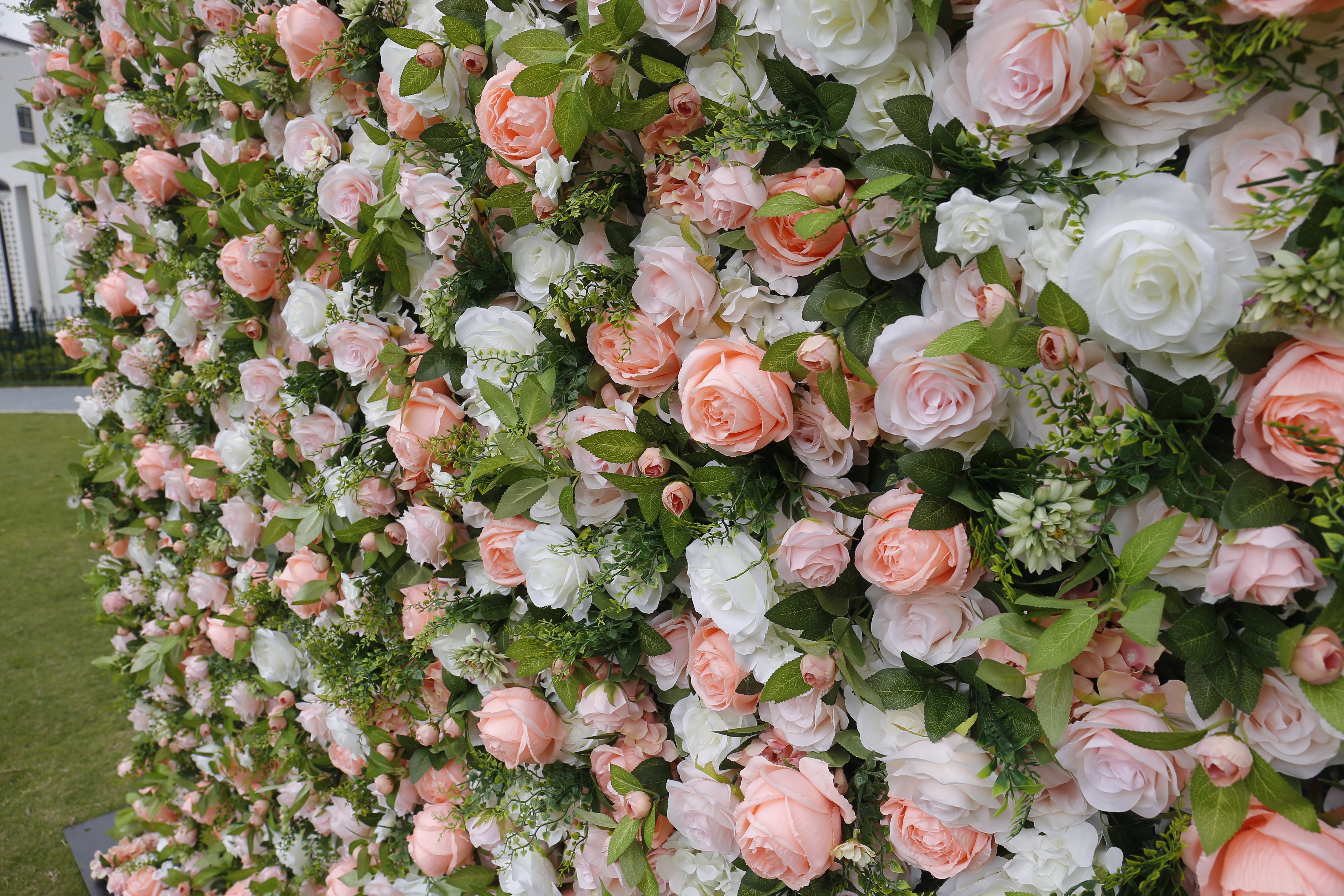 3D White Silk Rose Pink Cloth Peony Artificial Hanging Flower Wall ACFW-012