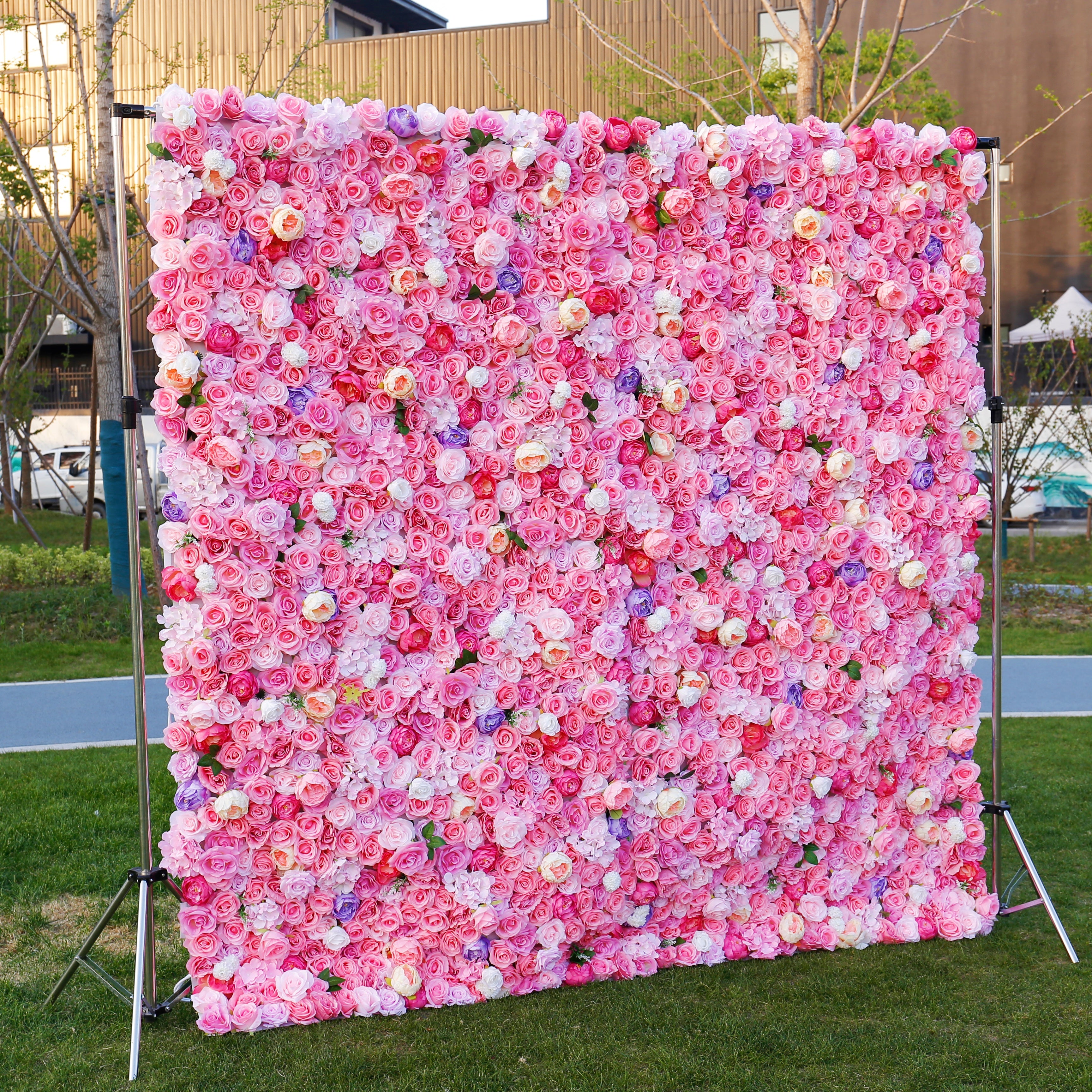 Silk Pink Rose 5D Roll-Up Artificial Flower Wall Events Decor ACFW-013