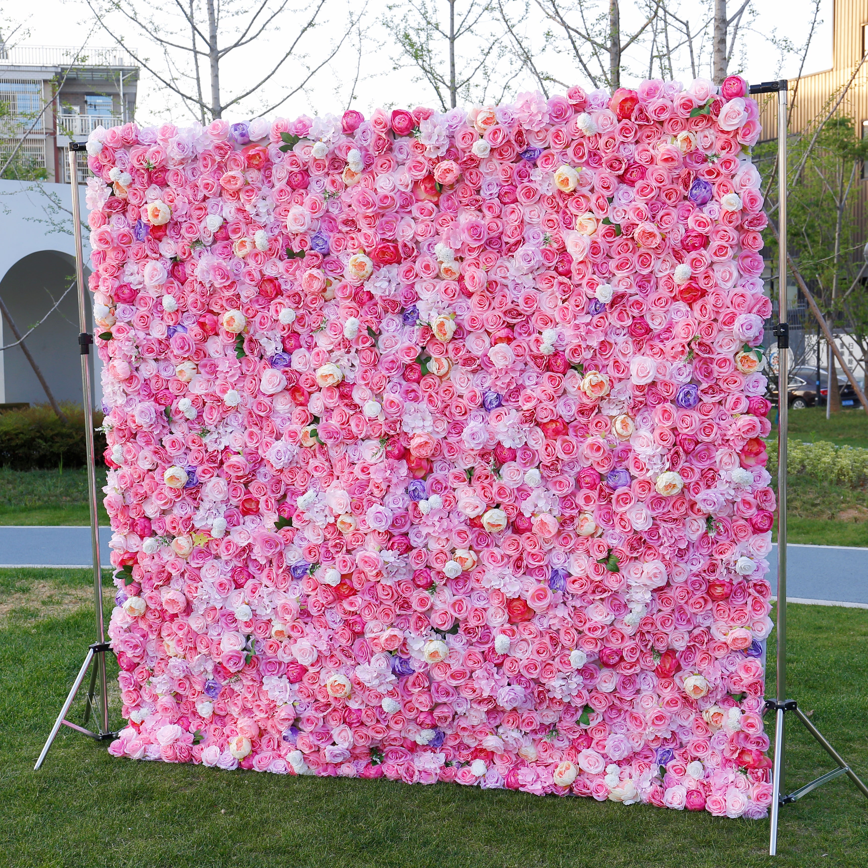Silk Pink Rose 5D Roll-Up Artificial Flower Wall Events Decor ACFW-013