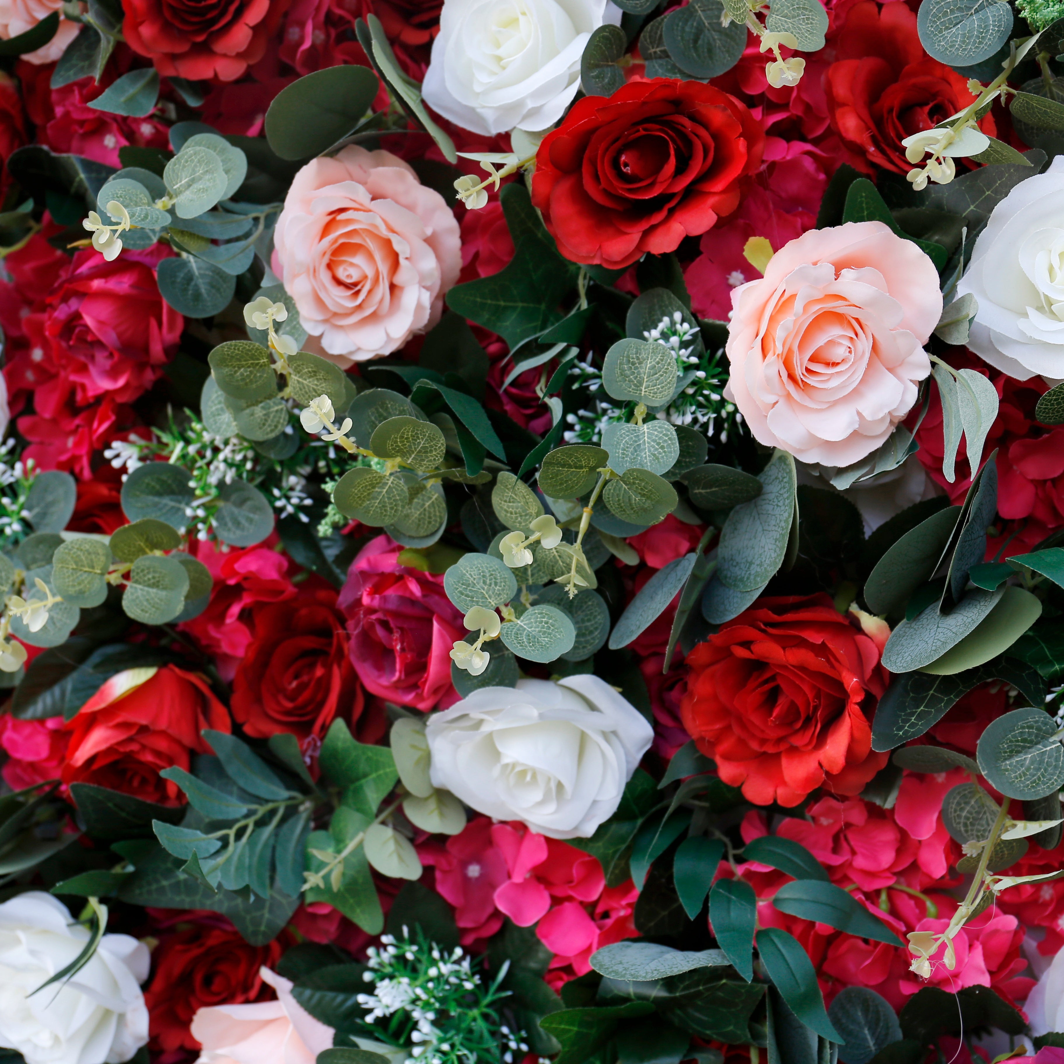 Romantic Red Fabric Rose Greenery Artificial Flower Wall Backdrop ACFW-014