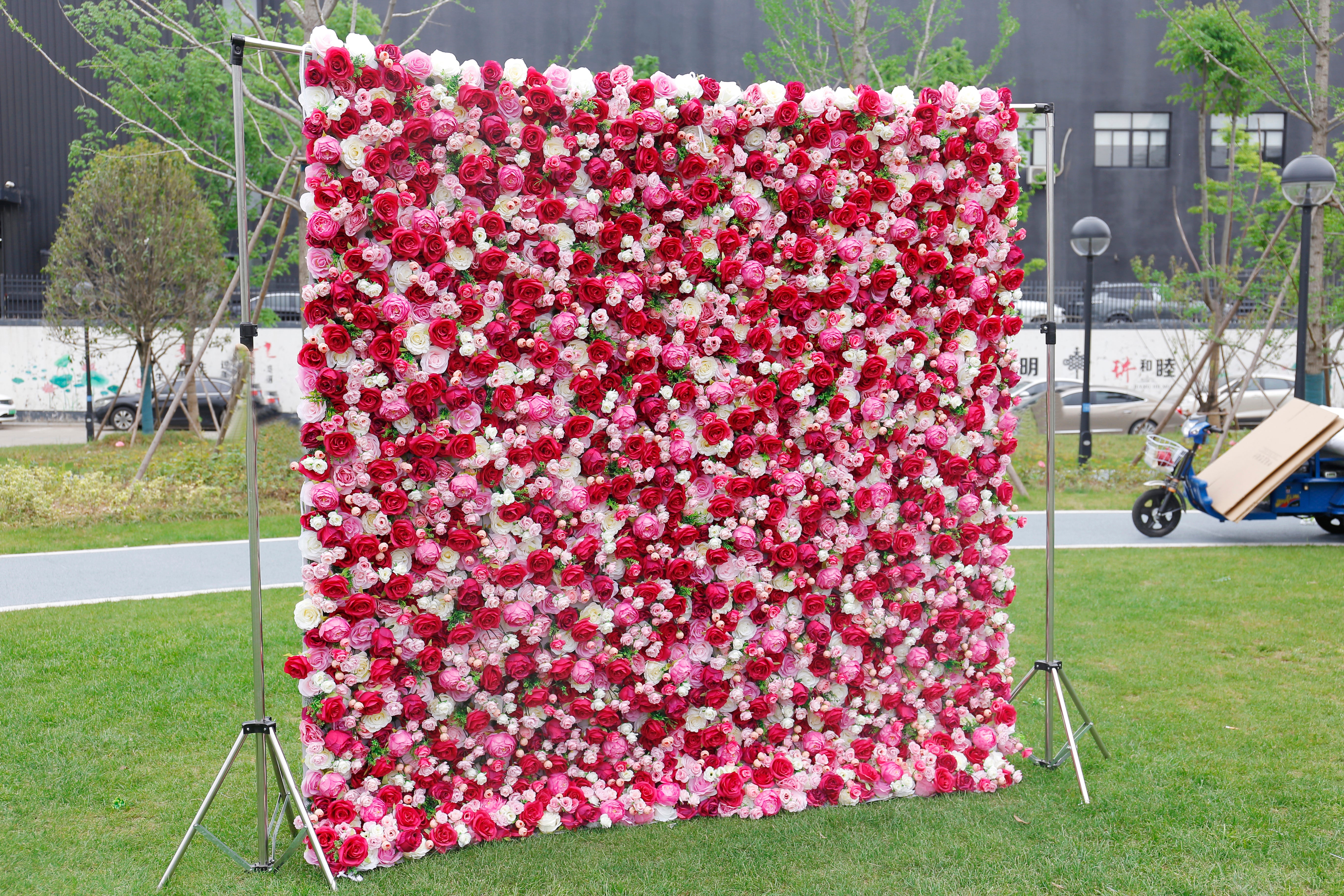 5D Artificial Red Pink White Rose Roll Up Curtain Flower Wall ACFW-016