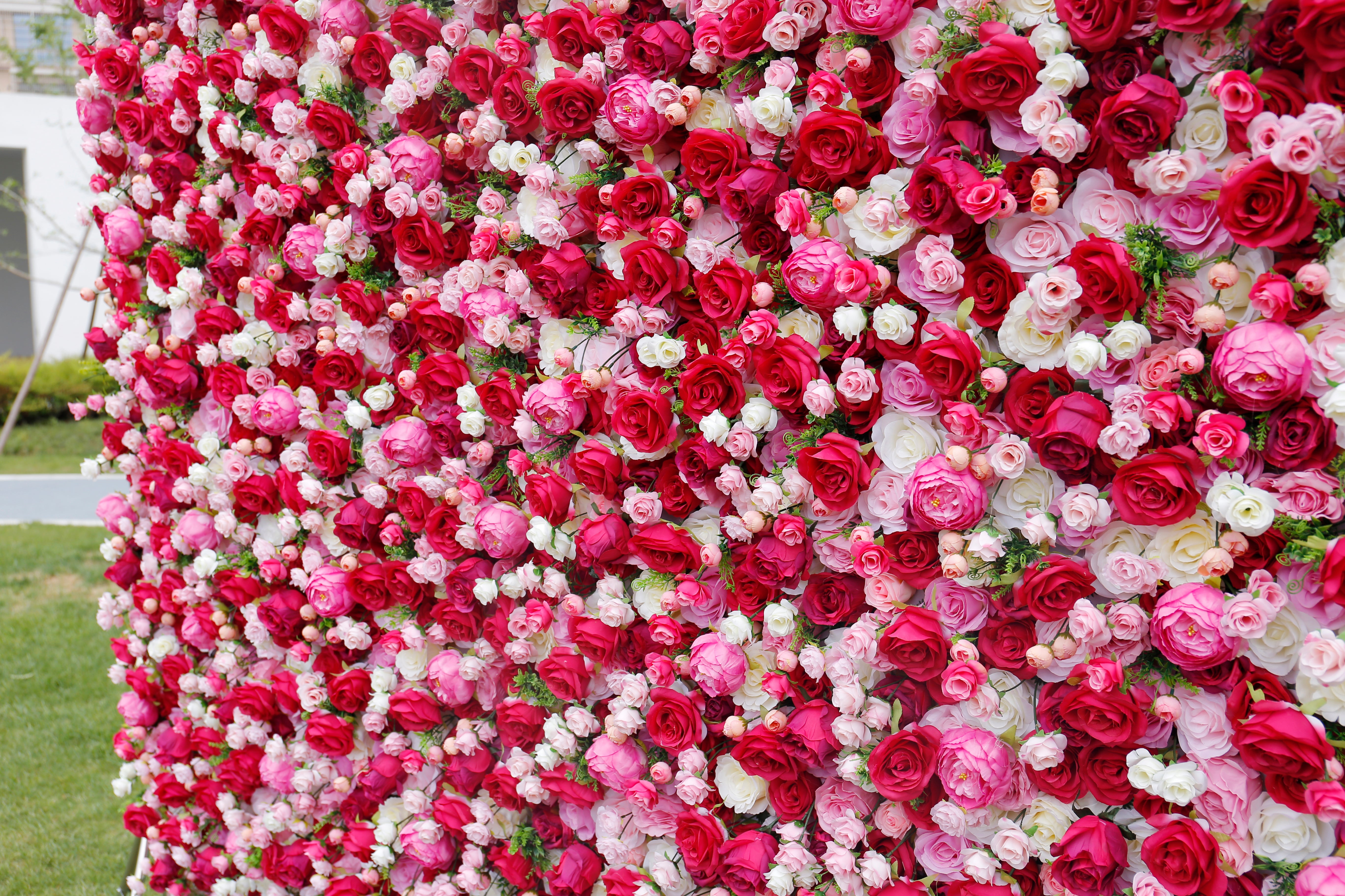 5D Artificial Red Pink White Rose Roll Up Curtain Flower Wall ACFW-016