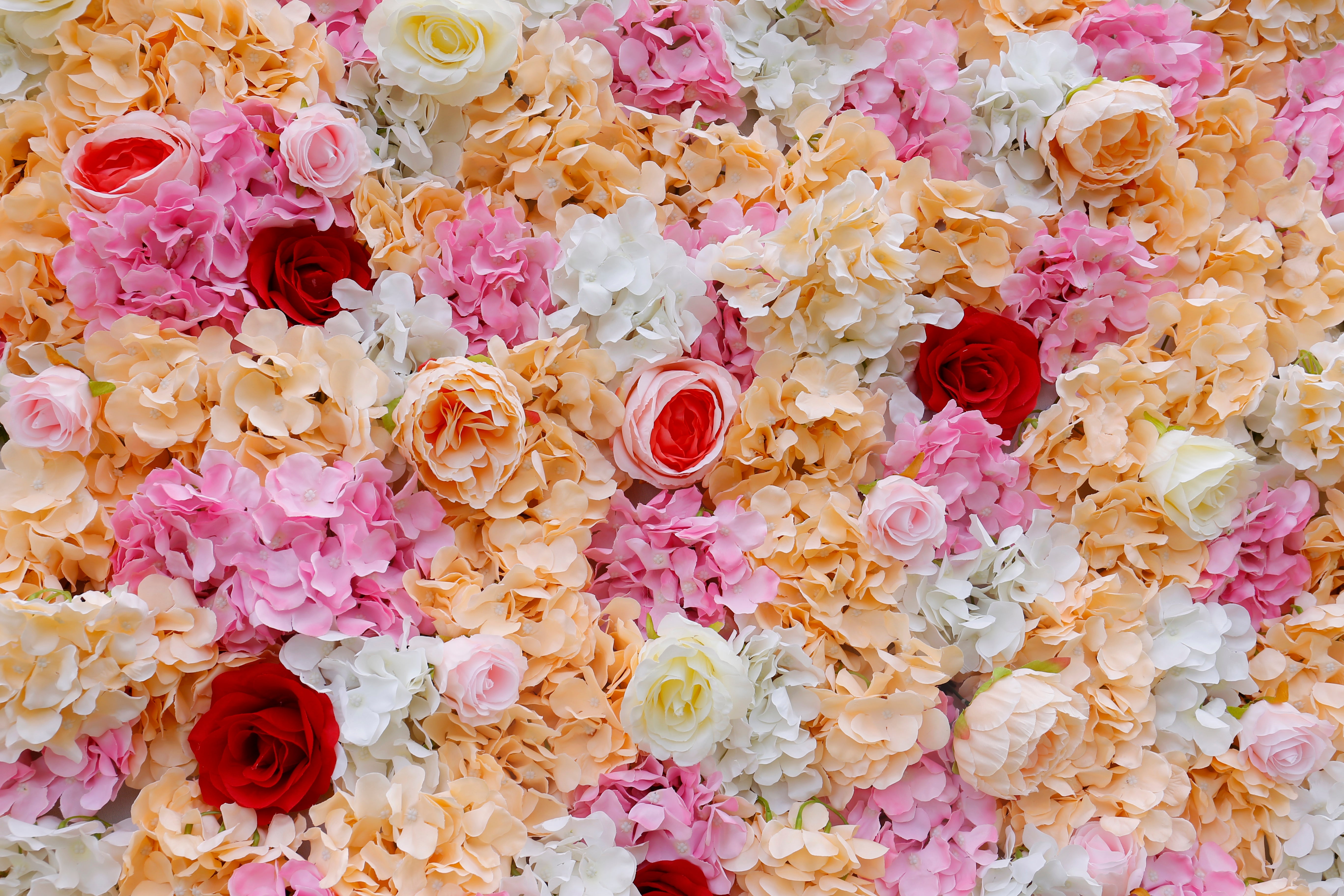 5D Pink Yellow Fabric Rose Hydrangea Faux Roll Up Flower Wall ACFW-018