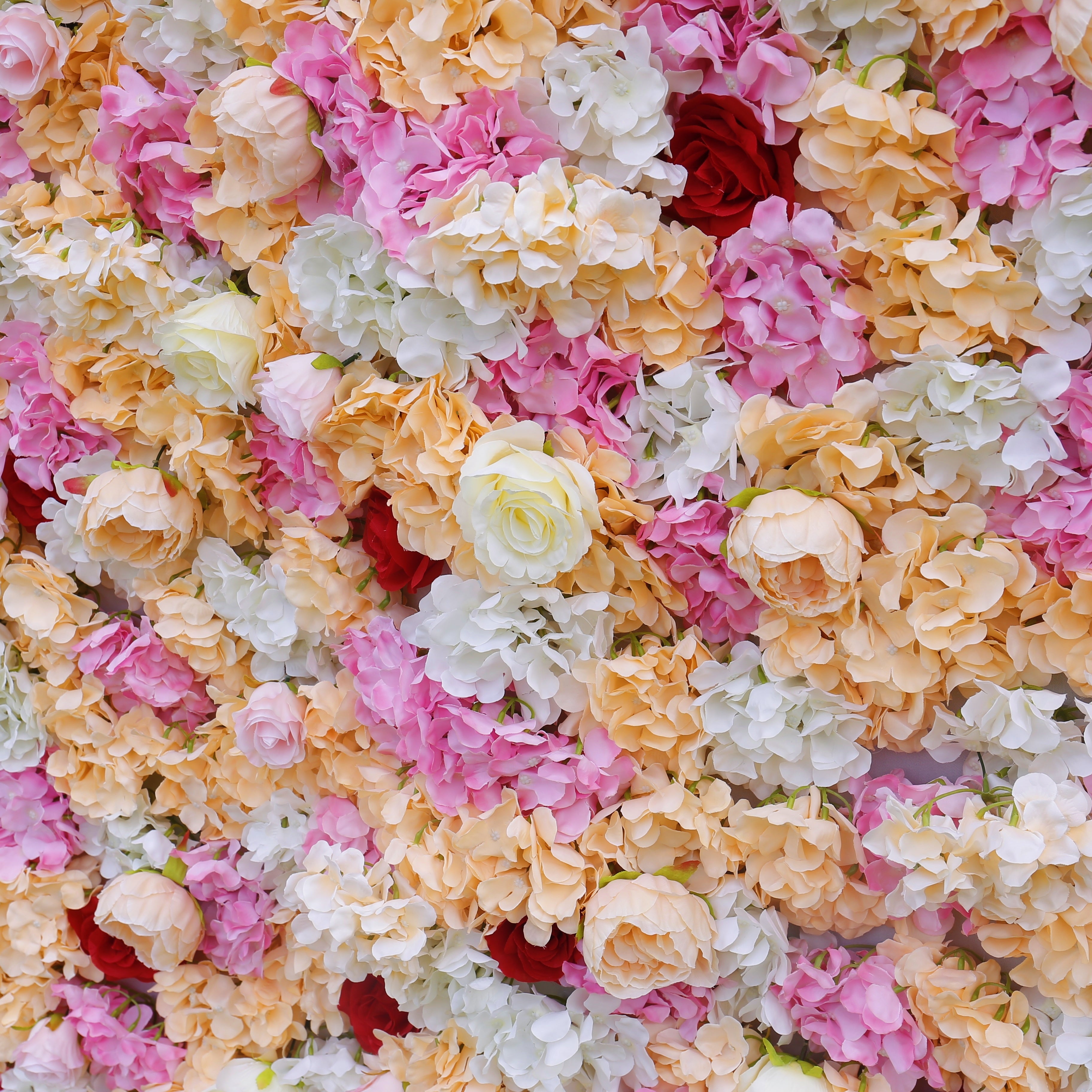 5D Pink Yellow Fabric Rose Hydrangea Faux Roll Up Flower Wall ACFW-018