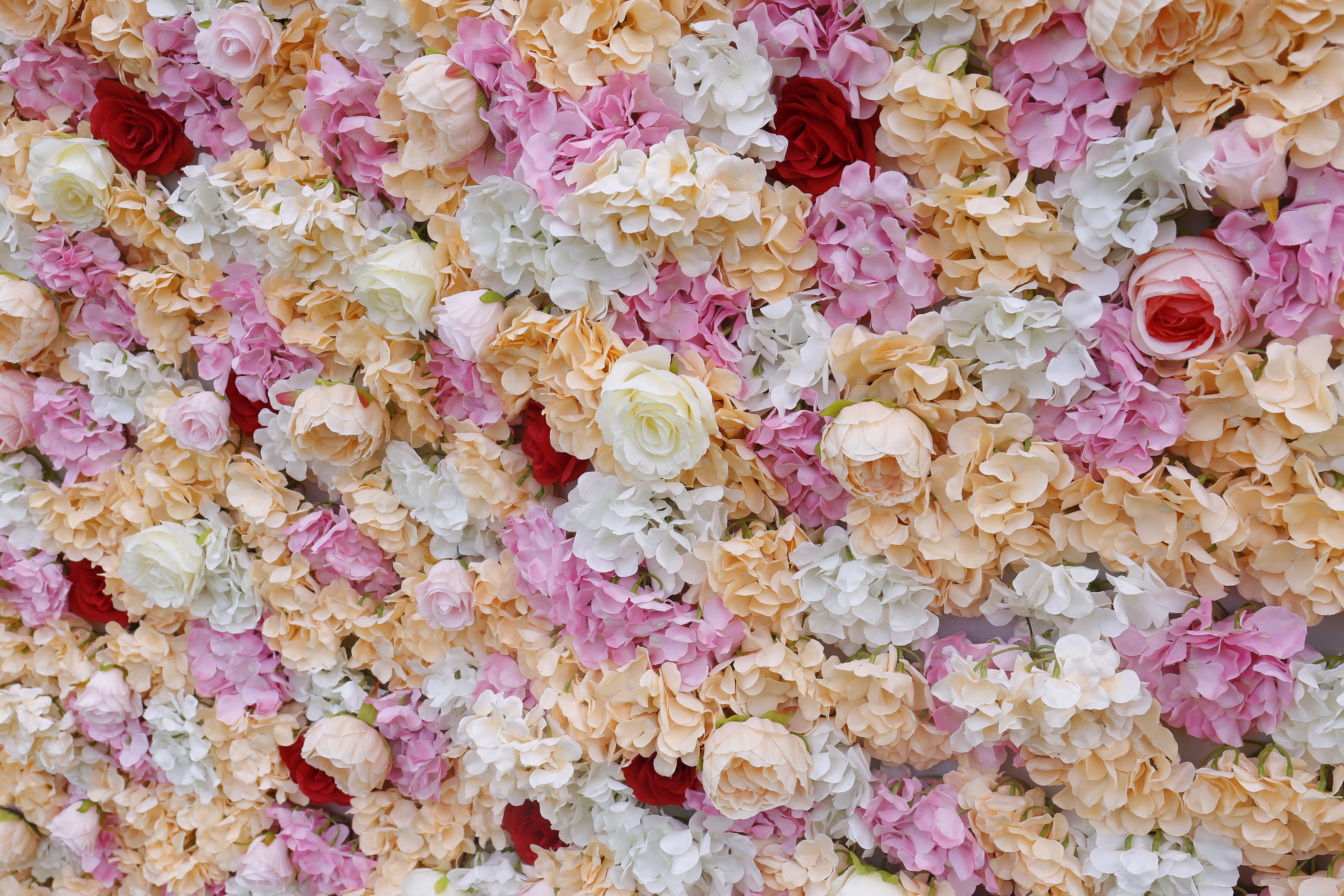 5D Pink Yellow Fabric Rose Hydrangea Faux Roll Up Flower Wall ACFW-018