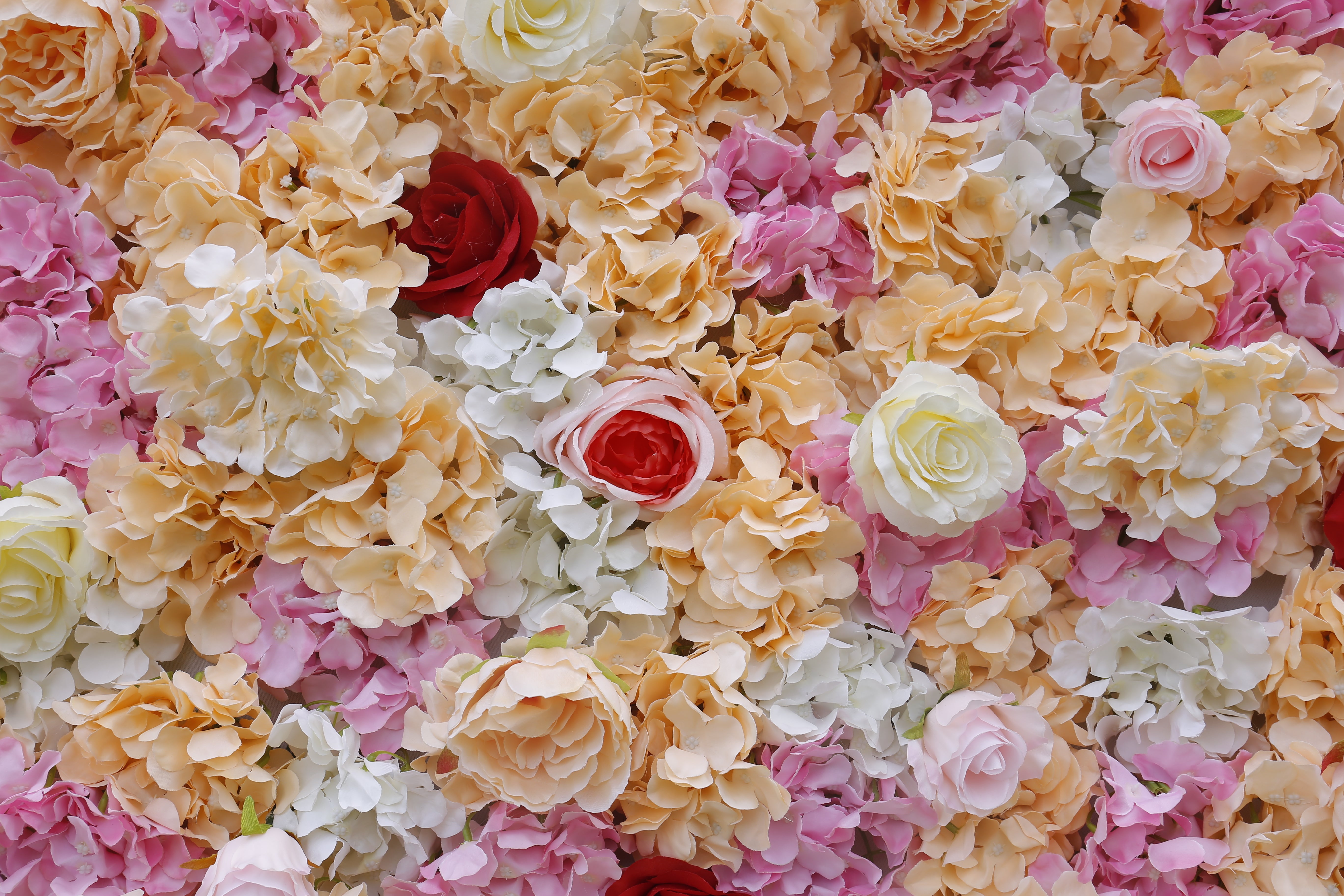 5D Pink Yellow Fabric Rose Hydrangea Faux Roll Up Flower Wall ACFW-018