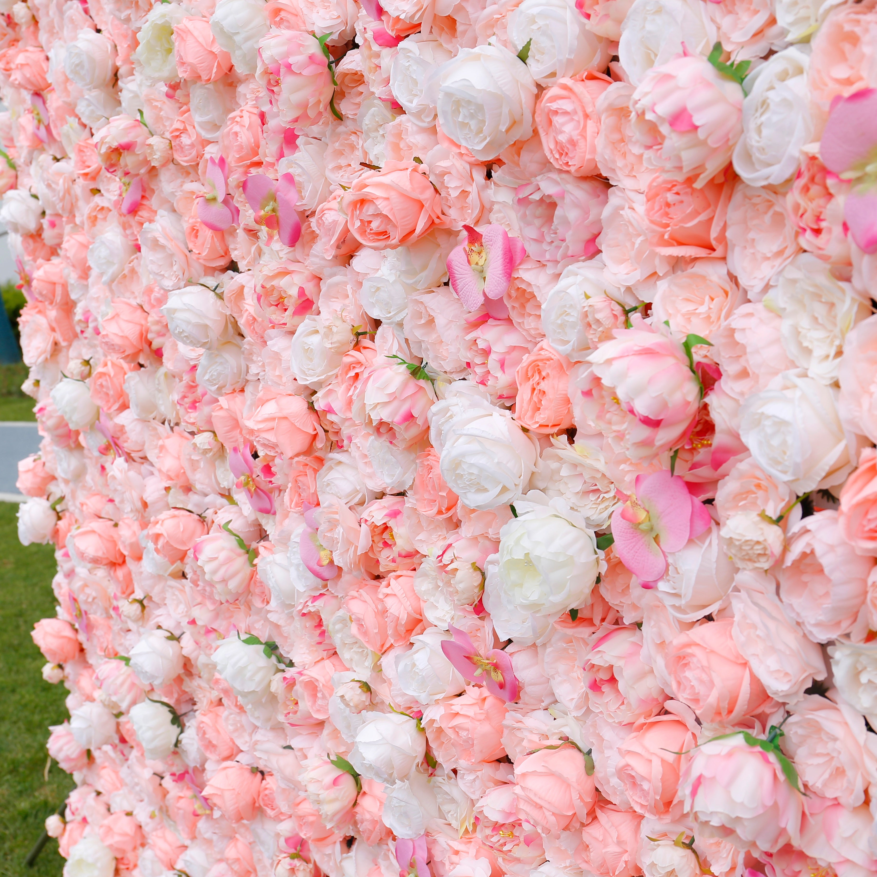 5D Silk Pink White Roses Roll Up Artificial Flower Wall Backdrop ACFW-019