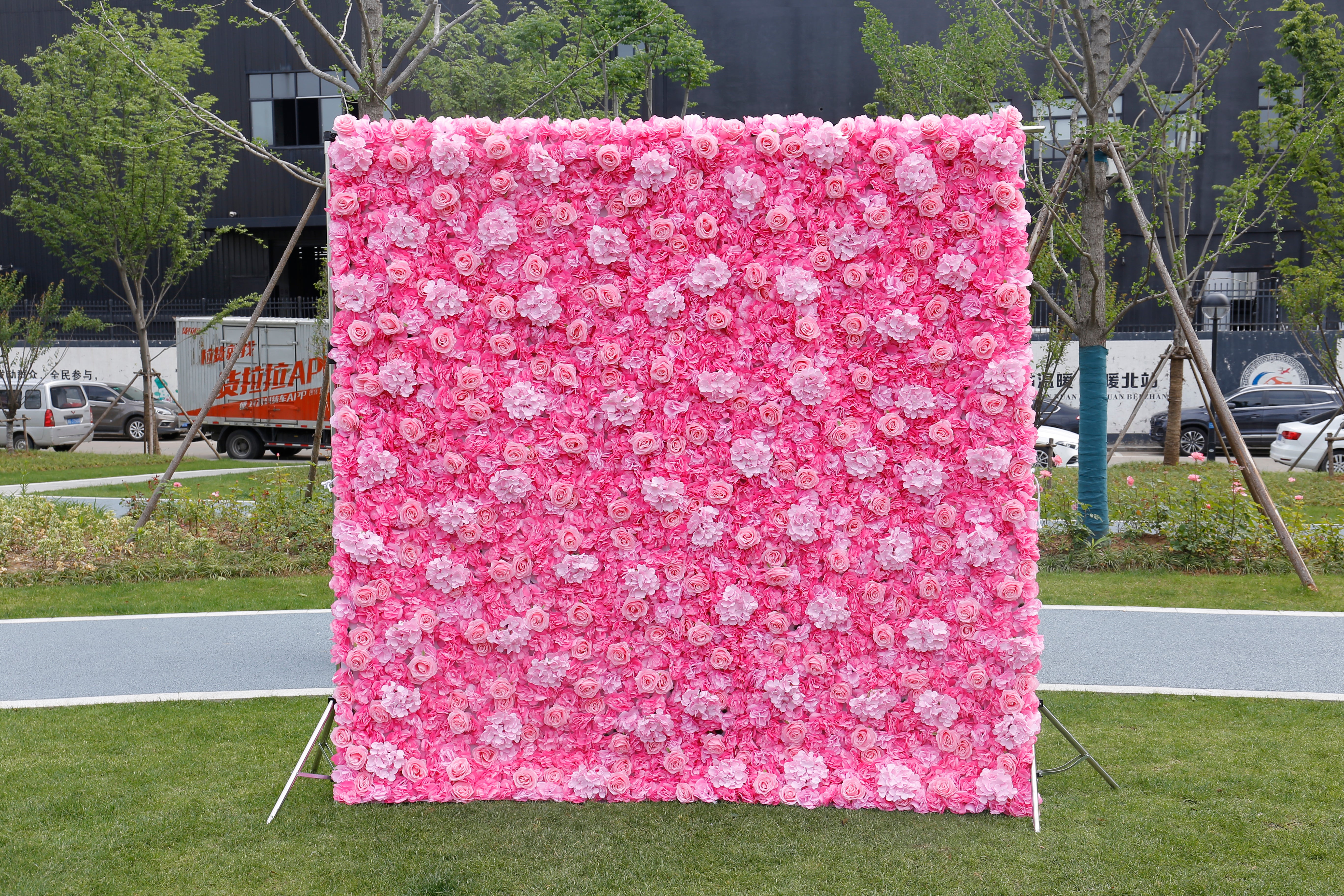 Custom Fabric White Pink Rose & hydrangea Hanging Artificial Floral Wall ACFW-022