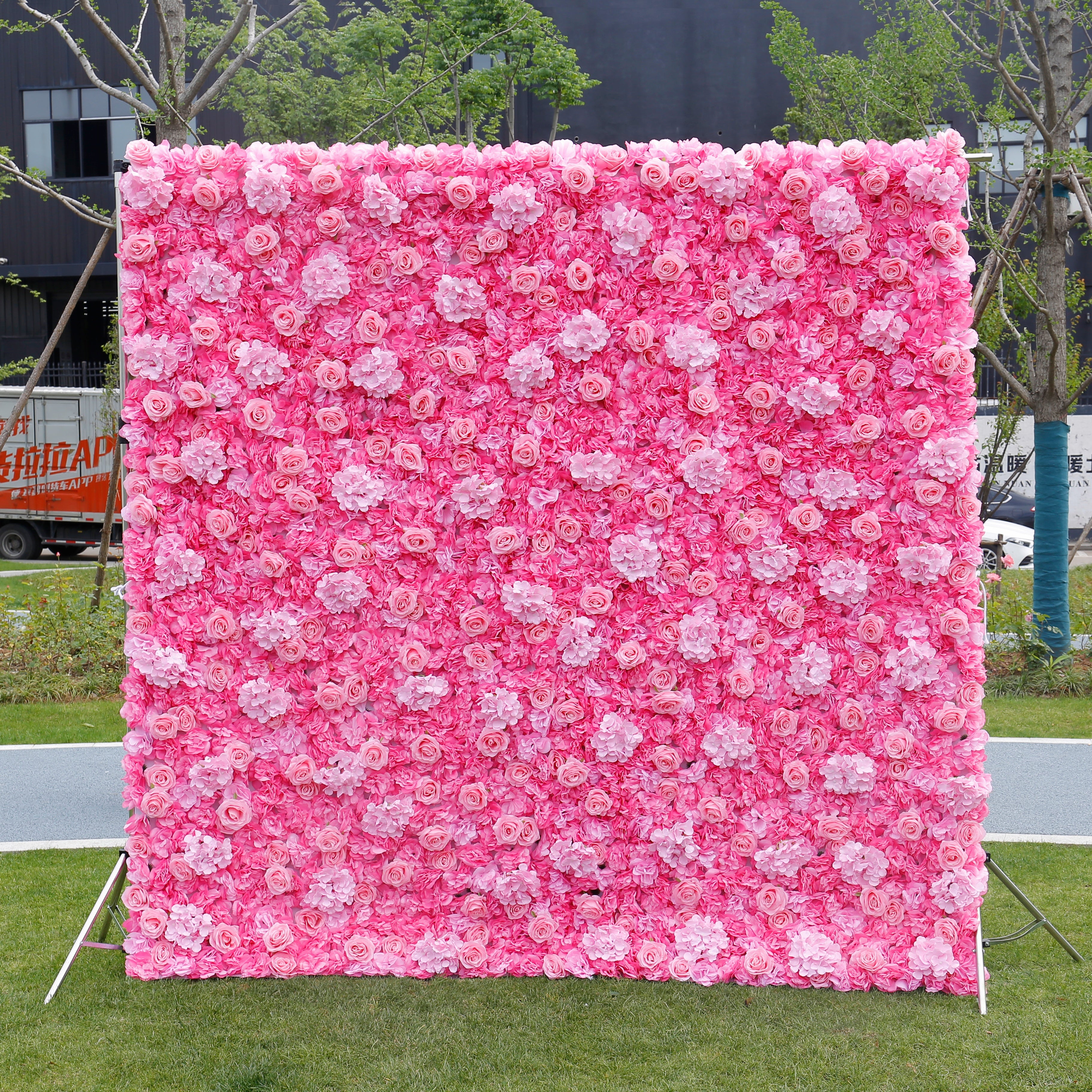 Handmade Fabric Pink Hydrangea & Rose Wedding Artificial Floral Wall ACFW-022