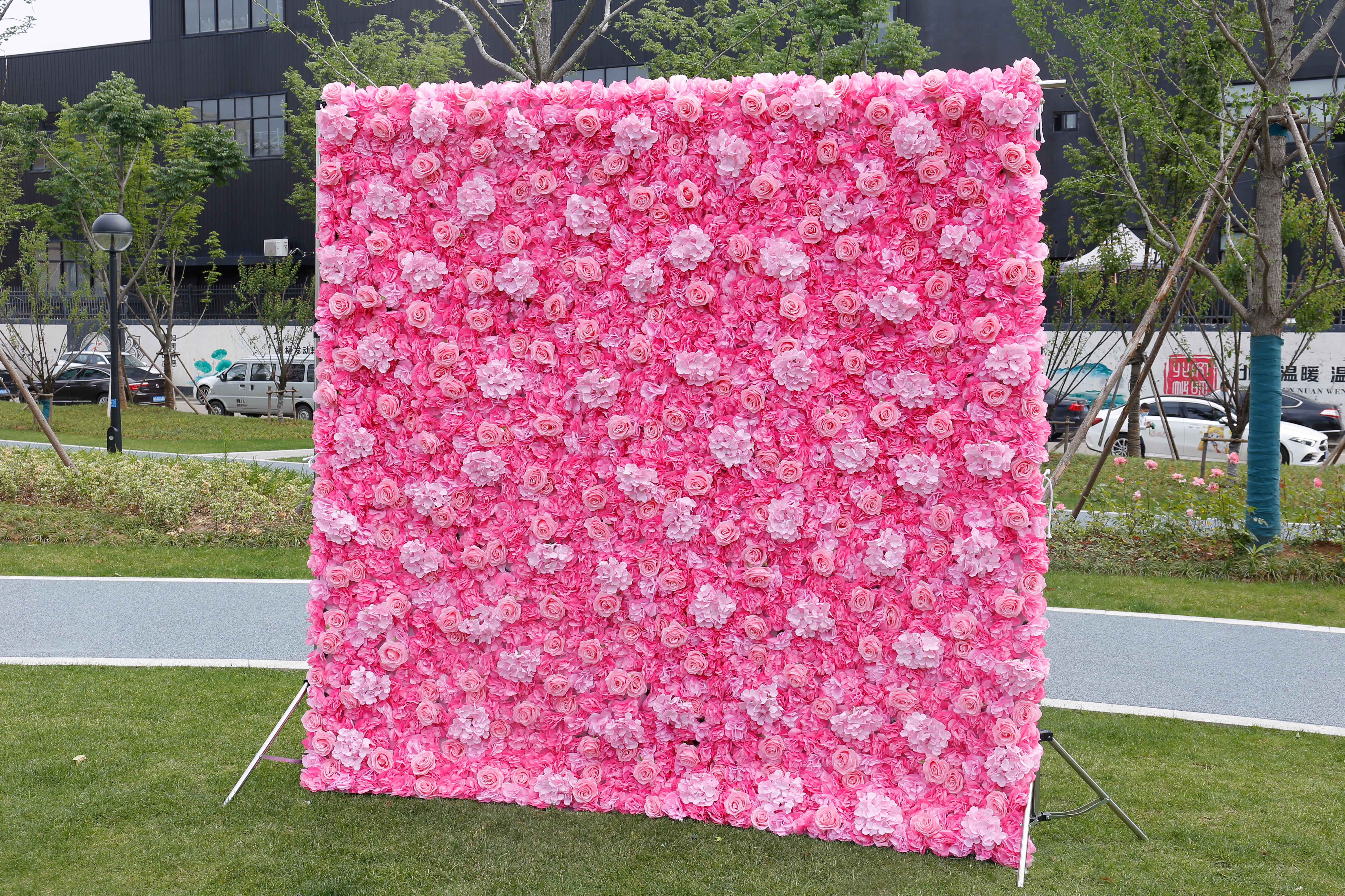 Custom Fabric White Pink Rose & hydrangea Hanging Artificial Floral Wall ACFW-022