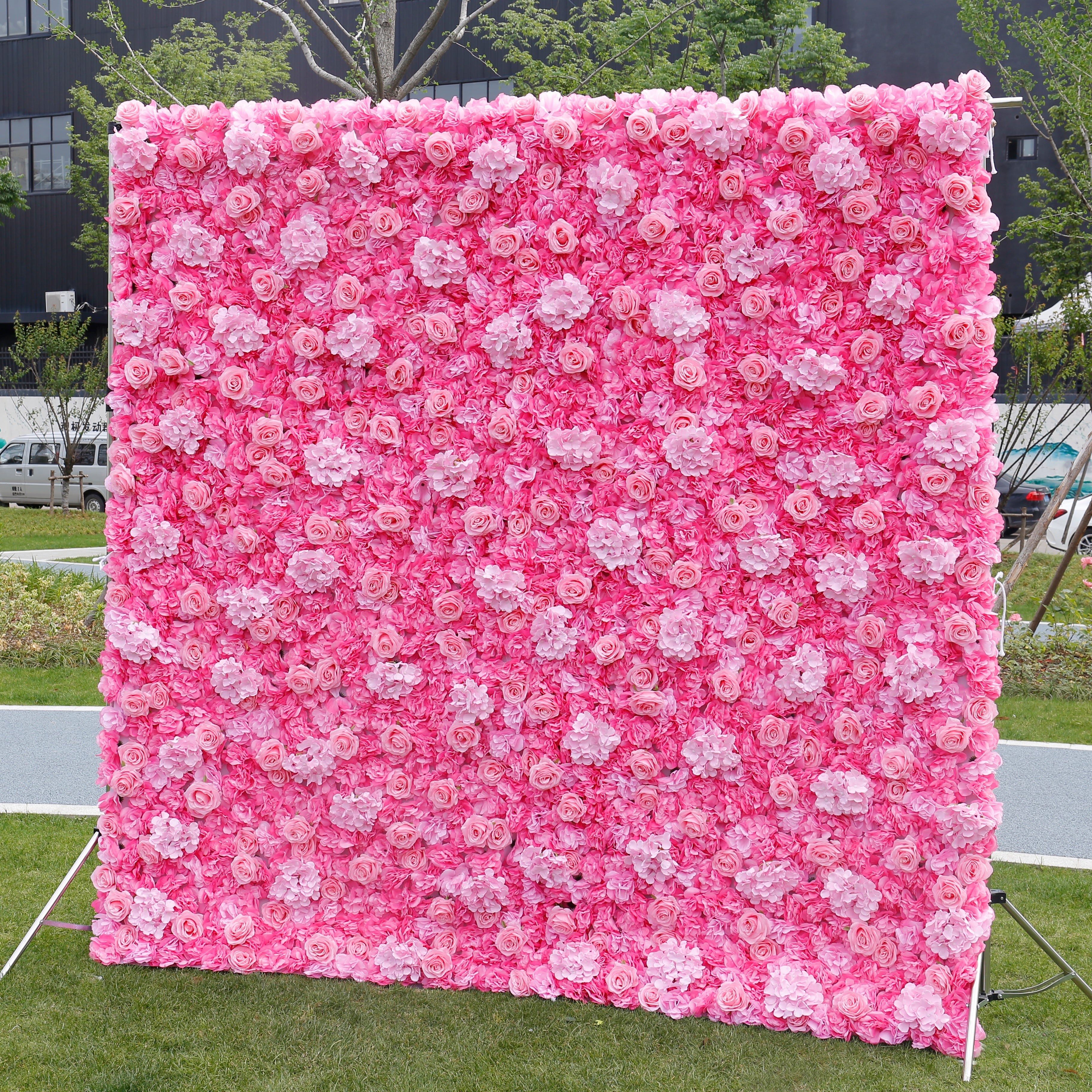 Handmade Fabric Pink Hydrangea & Rose Wedding Artificial Floral Wall ACFW-022