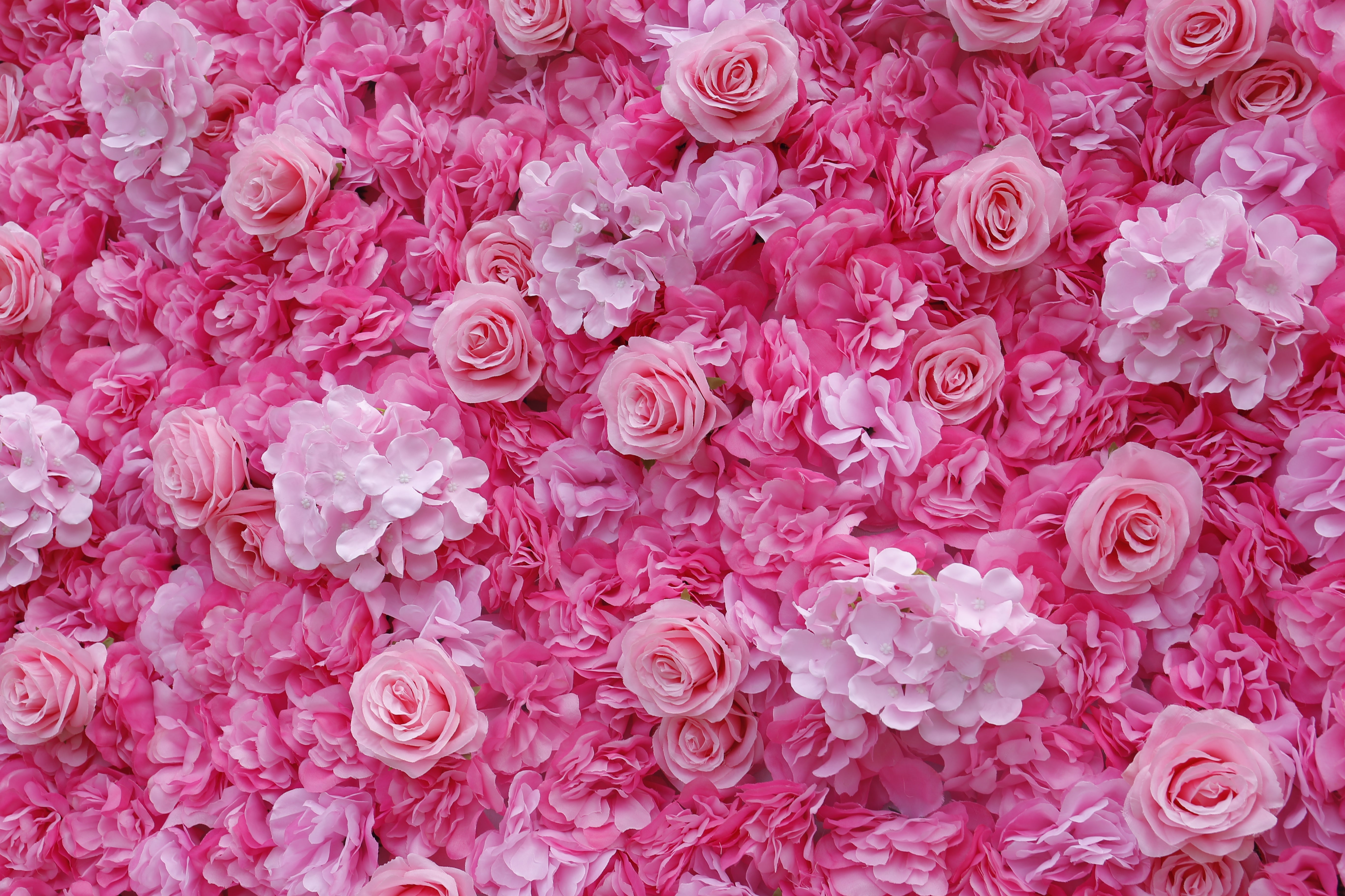 Custom Fabric White Pink Rose & hydrangea Hanging Artificial Floral Wall ACFW-022