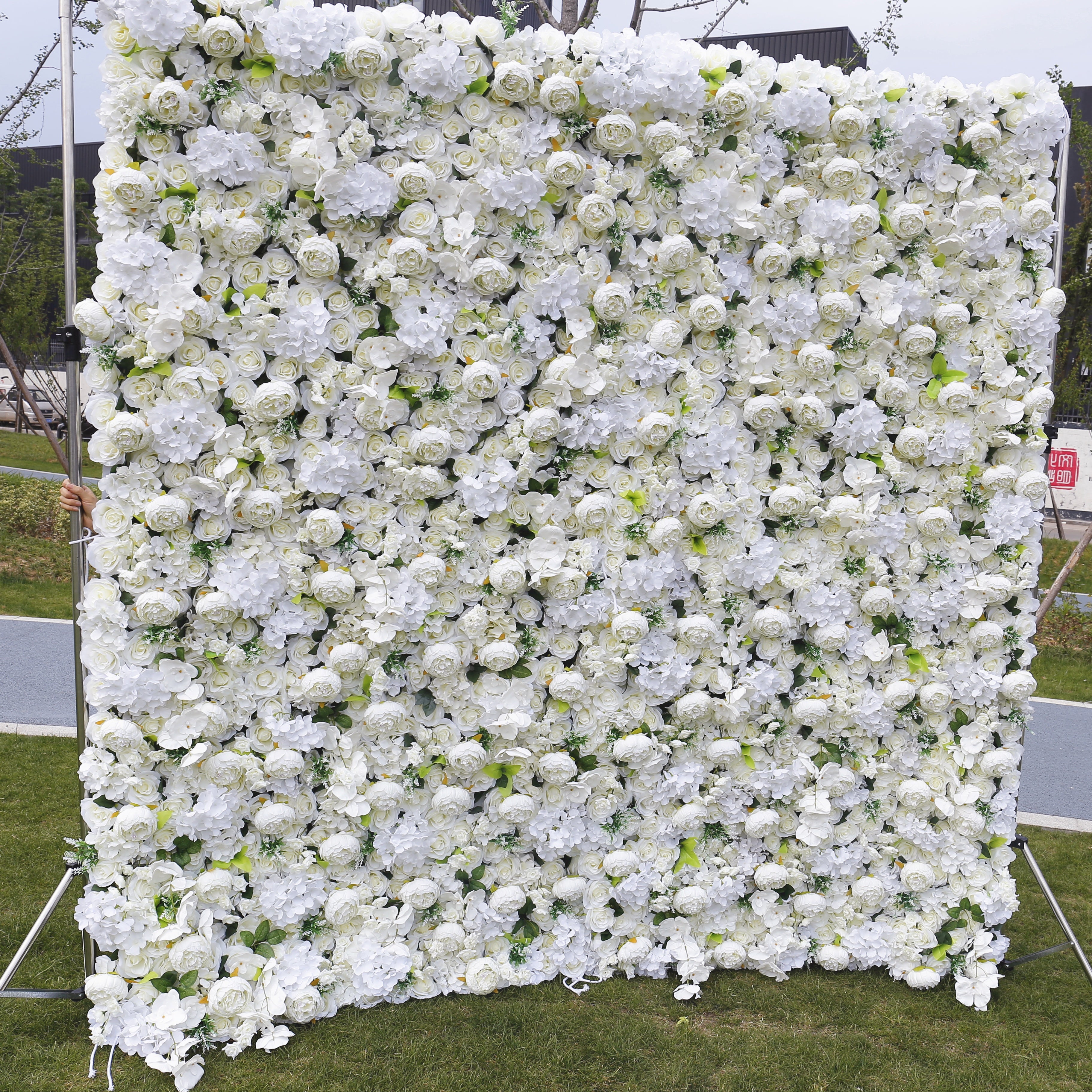 Handmade Cloth White Hydrangea & Rose Wedding Artificial Floral Wall ACFW-024