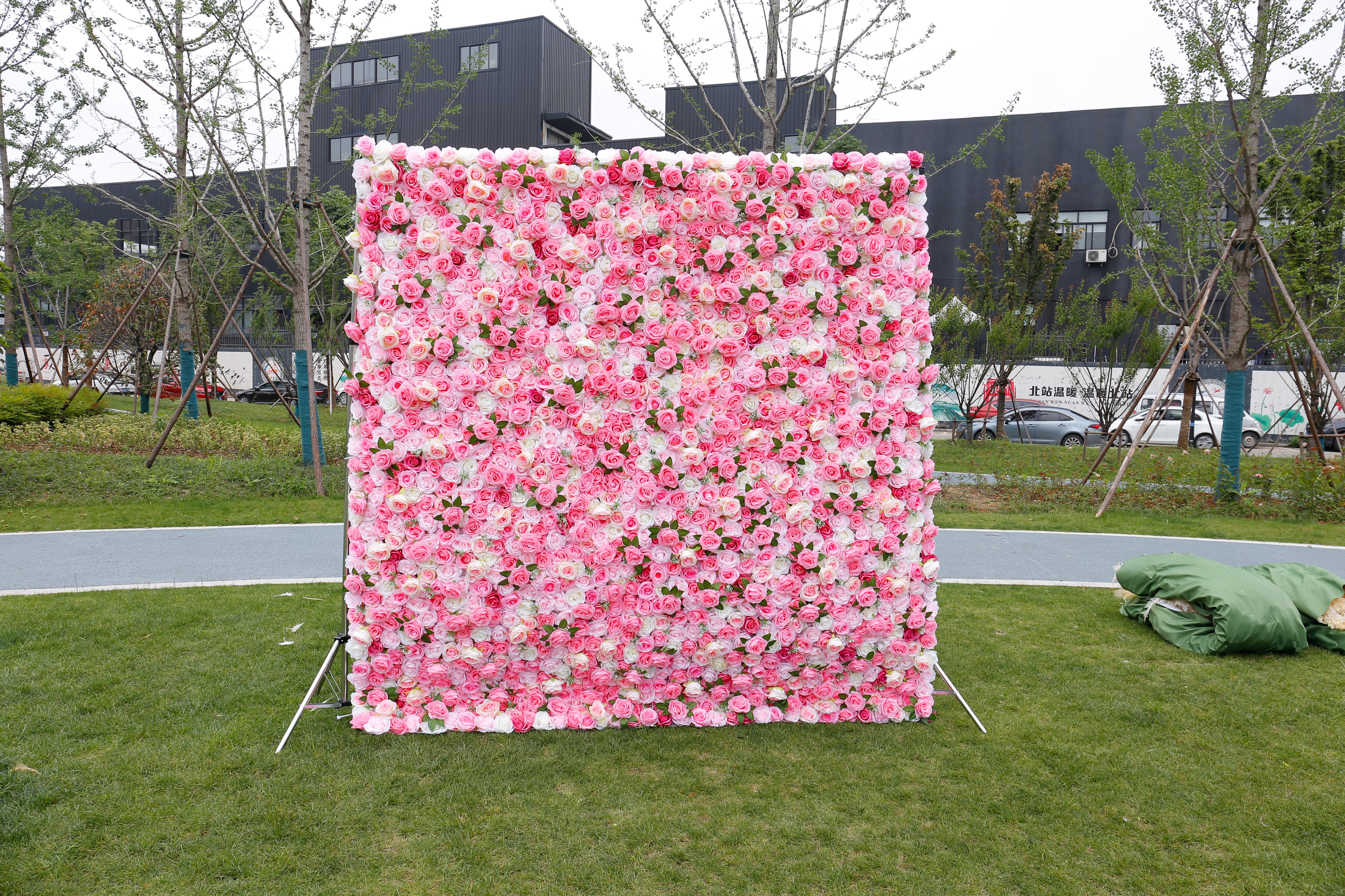 Pink & White Rose Artificial Flower Wall Outdoor Wedding Decor ACFW-025