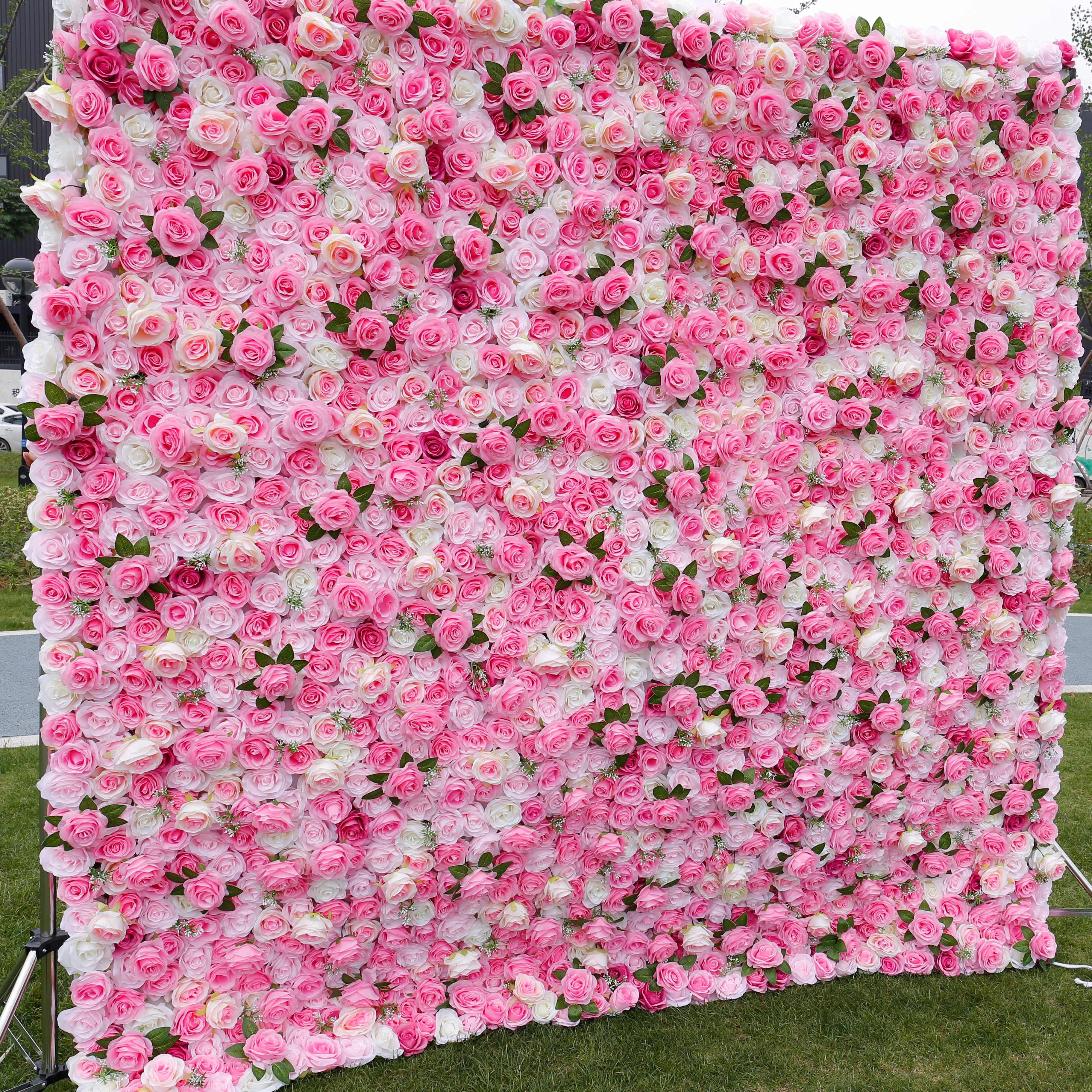 Pink & White Rose Artificial Flower Wall Outdoor Wedding Decor ACFW-025