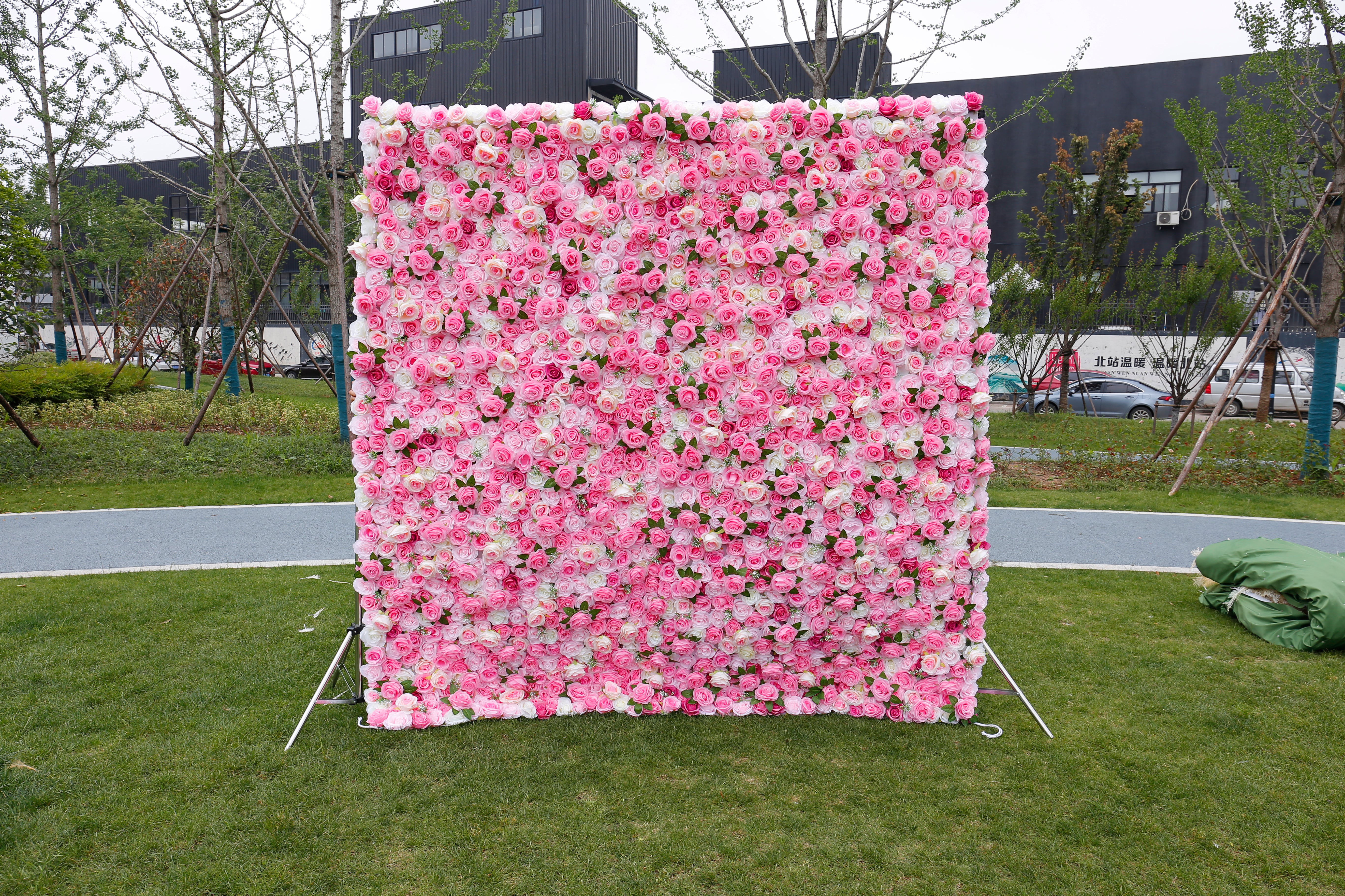 Pink & White Rose Artificial Flower Wall Outdoor Wedding Decor ACFW-025