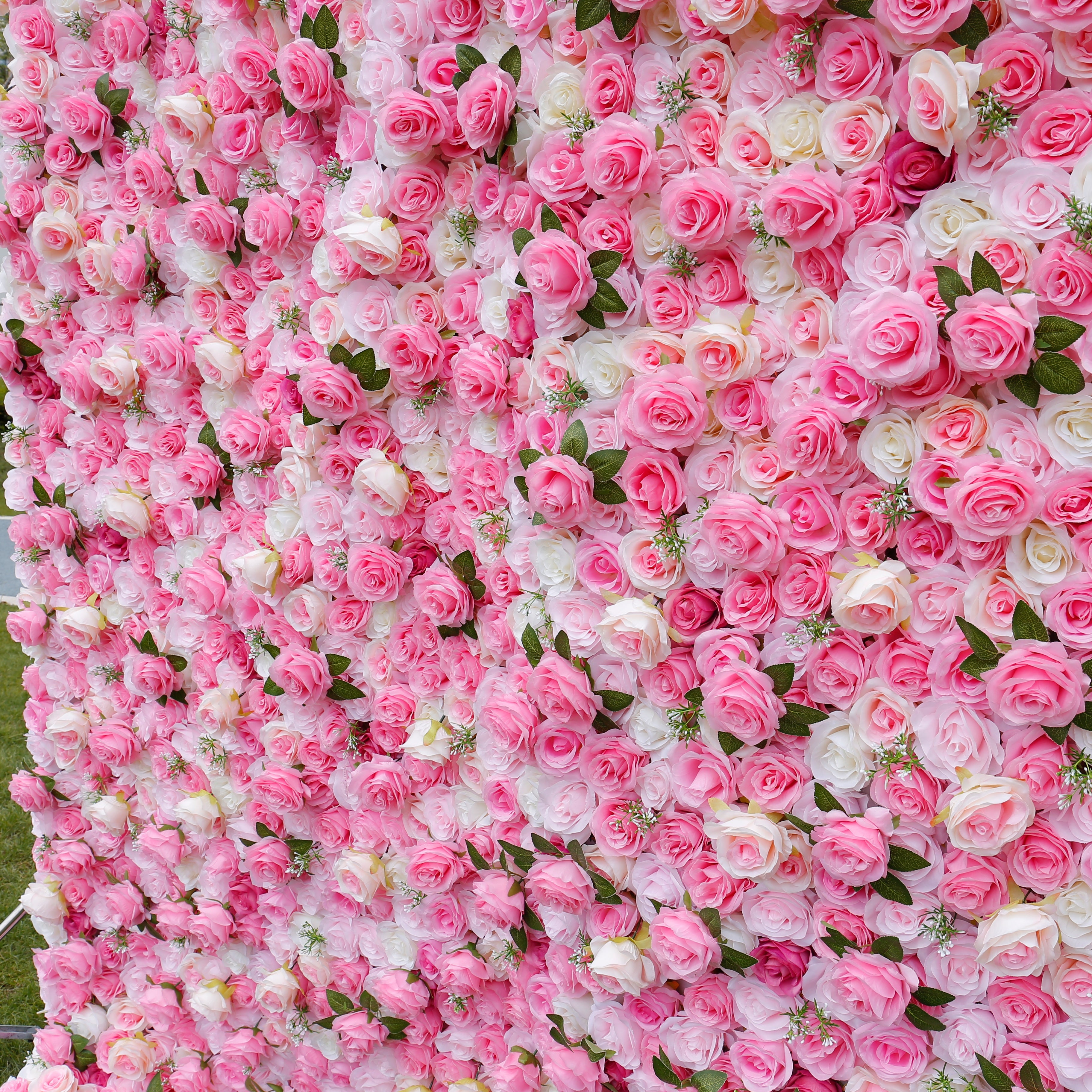 Pink & White Rose Artificial Flower Wall Outdoor Wedding Decor ACFW-025