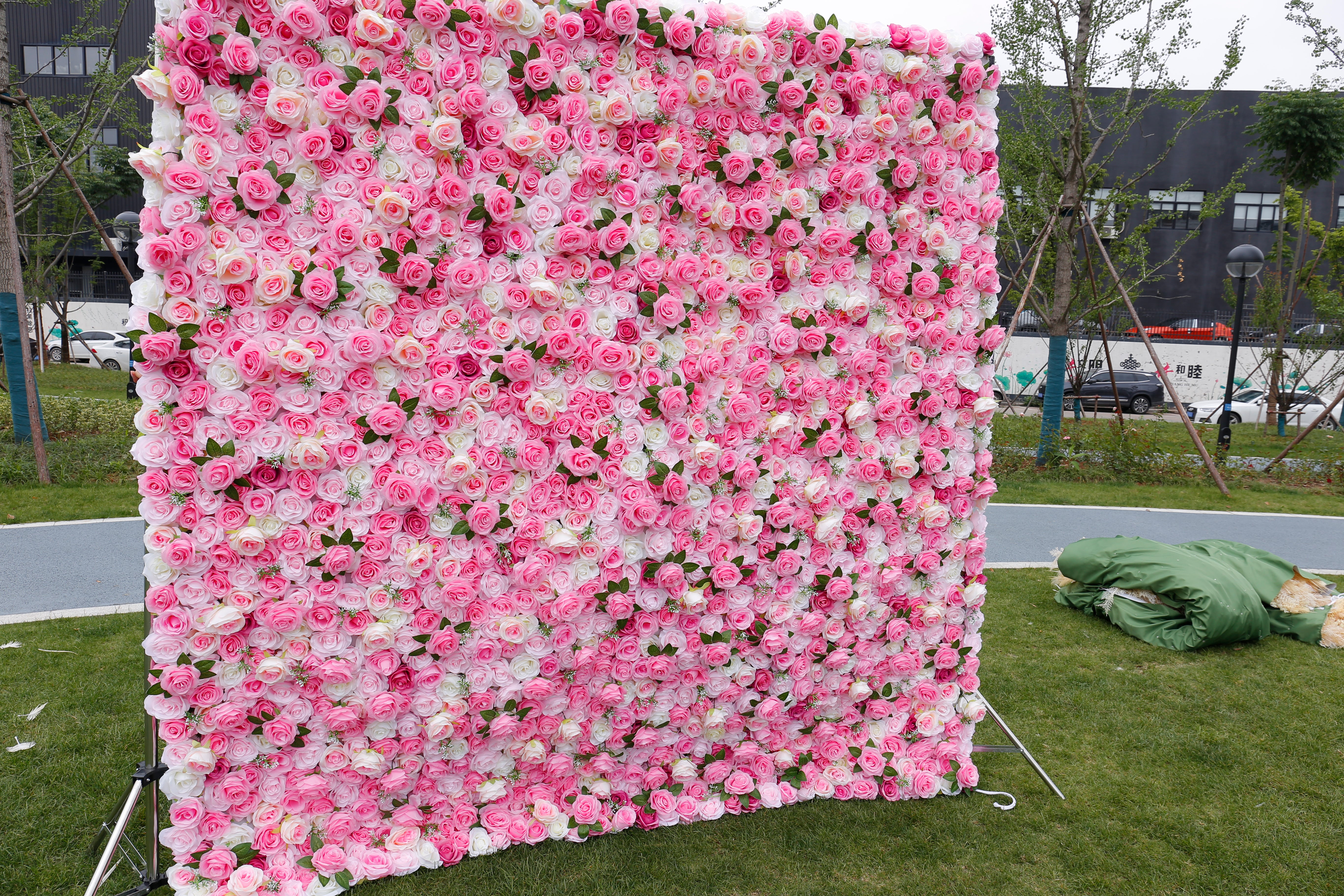 Pink & White Rose Artificial Flower Wall Outdoor Wedding Decor ACFW-025