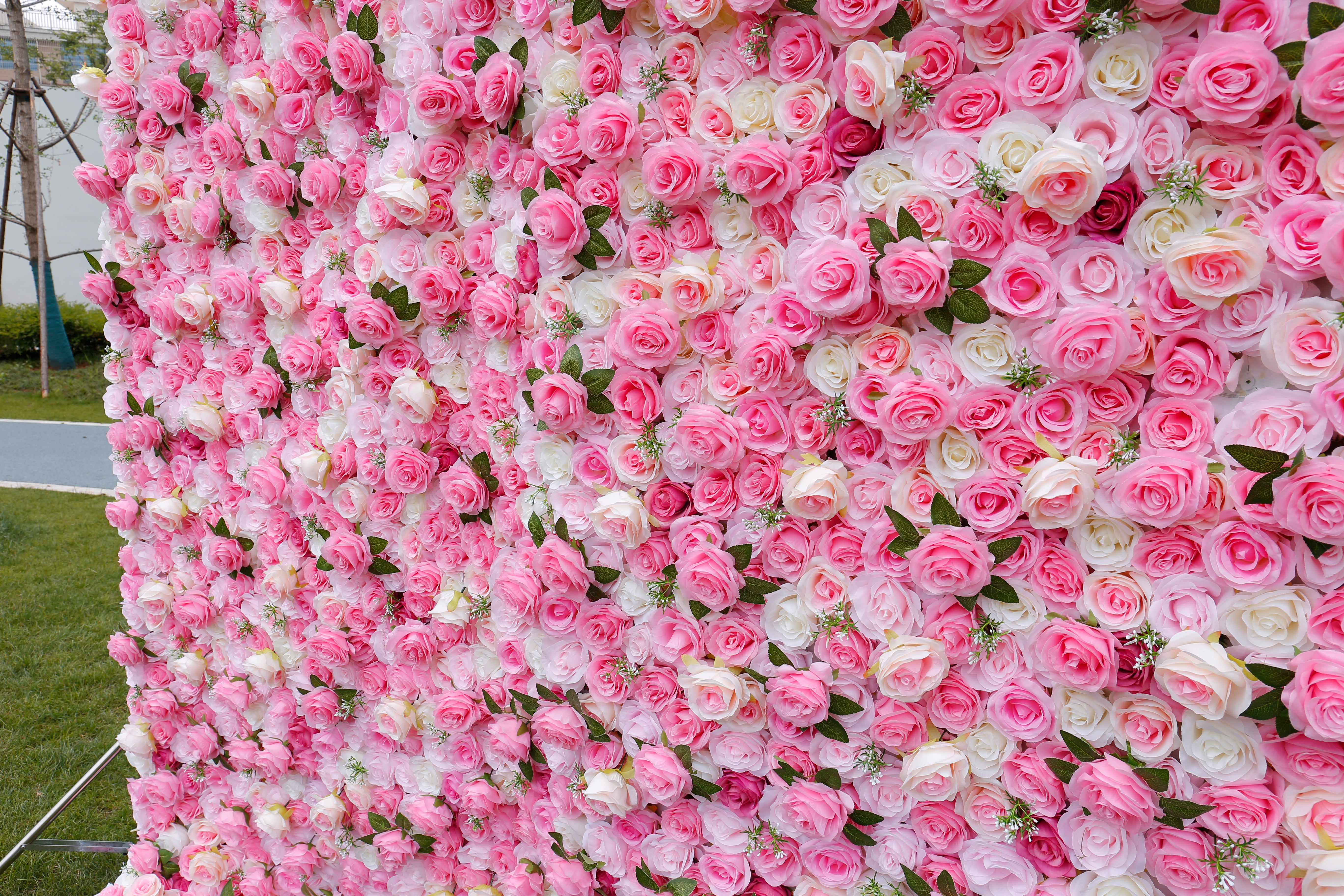 Pink & White Rose Artificial Flower Wall Outdoor Wedding Decor ACFW-025