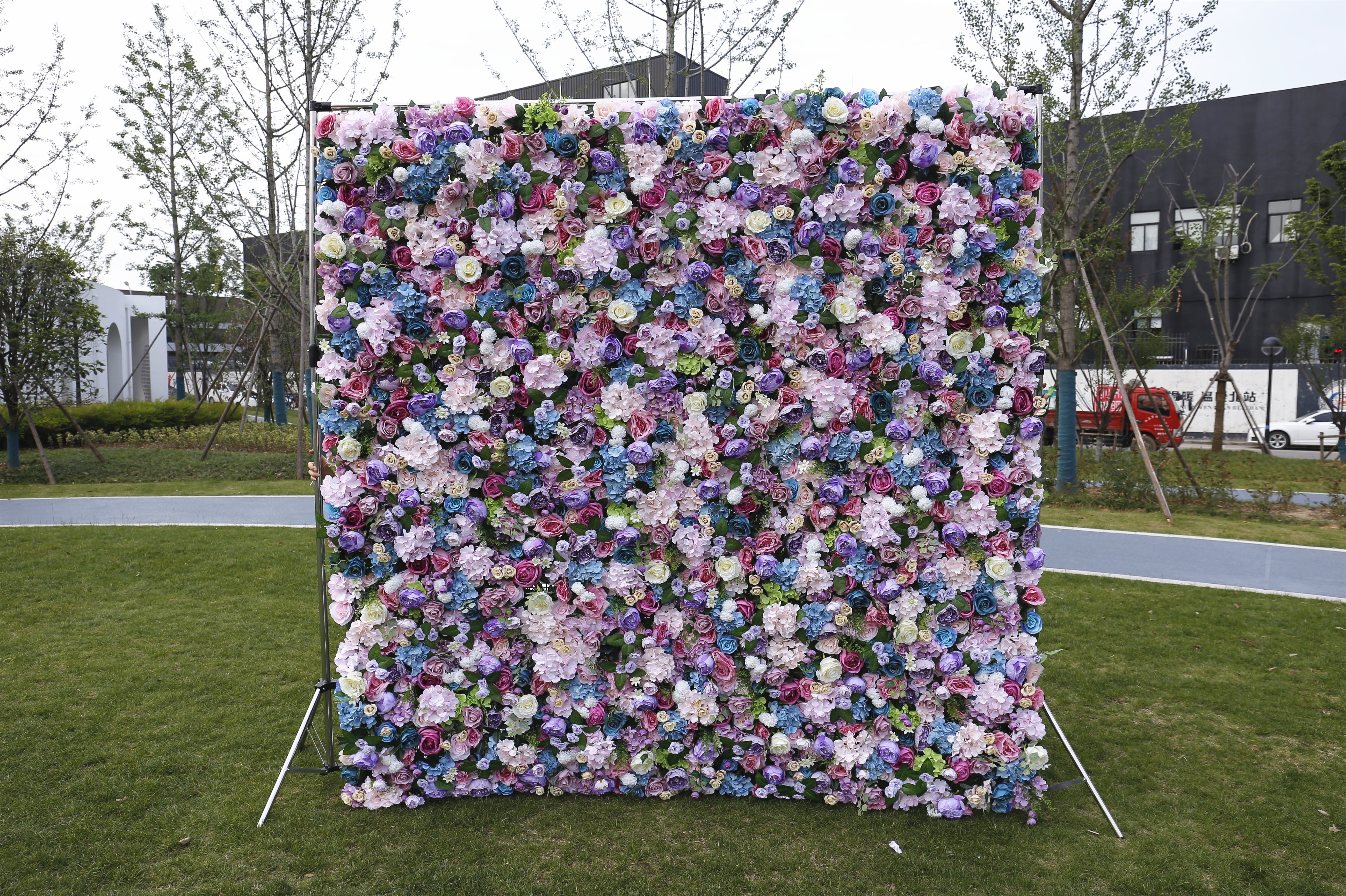 Handmade Lavender Purple Mixed Roses Rolling Up Curtain Flower Wall ACFW-033