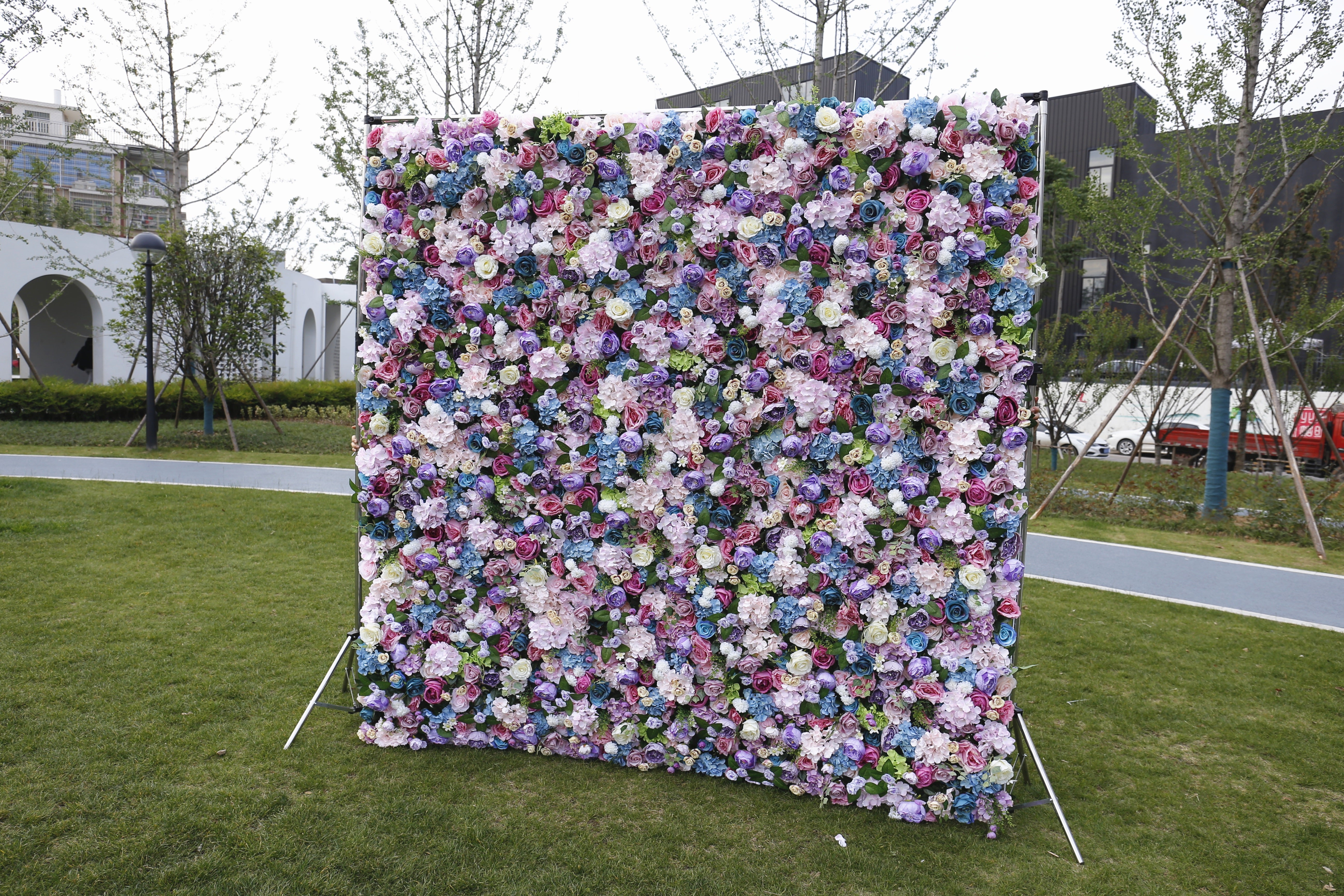 Handmade Lavender Purple Mixed Roses Rolling Up Curtain Flower Wall ACFW-033