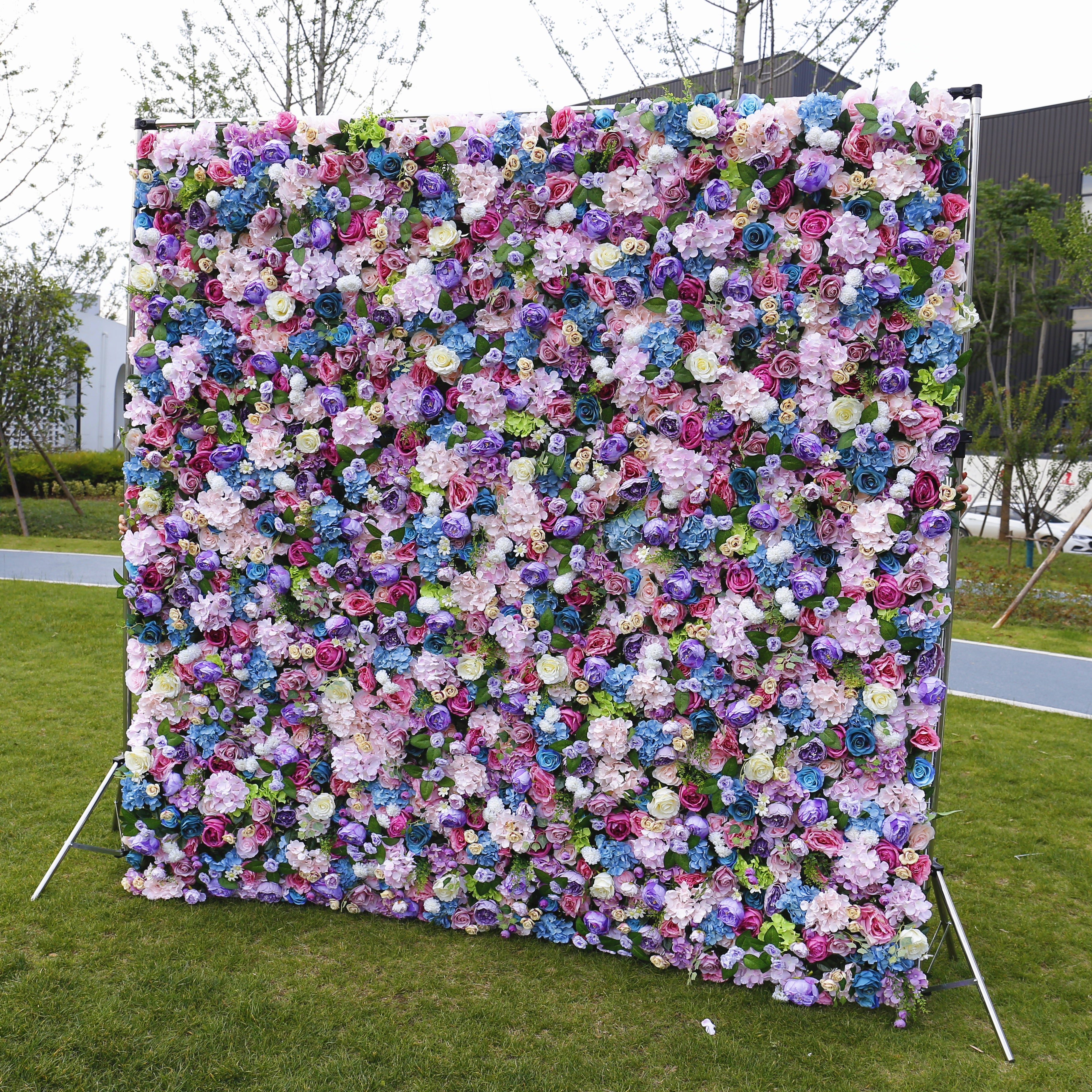 Handmade Lavender Purple Mixed Roses Rolling Up Curtain Flower Wall ACFW-033