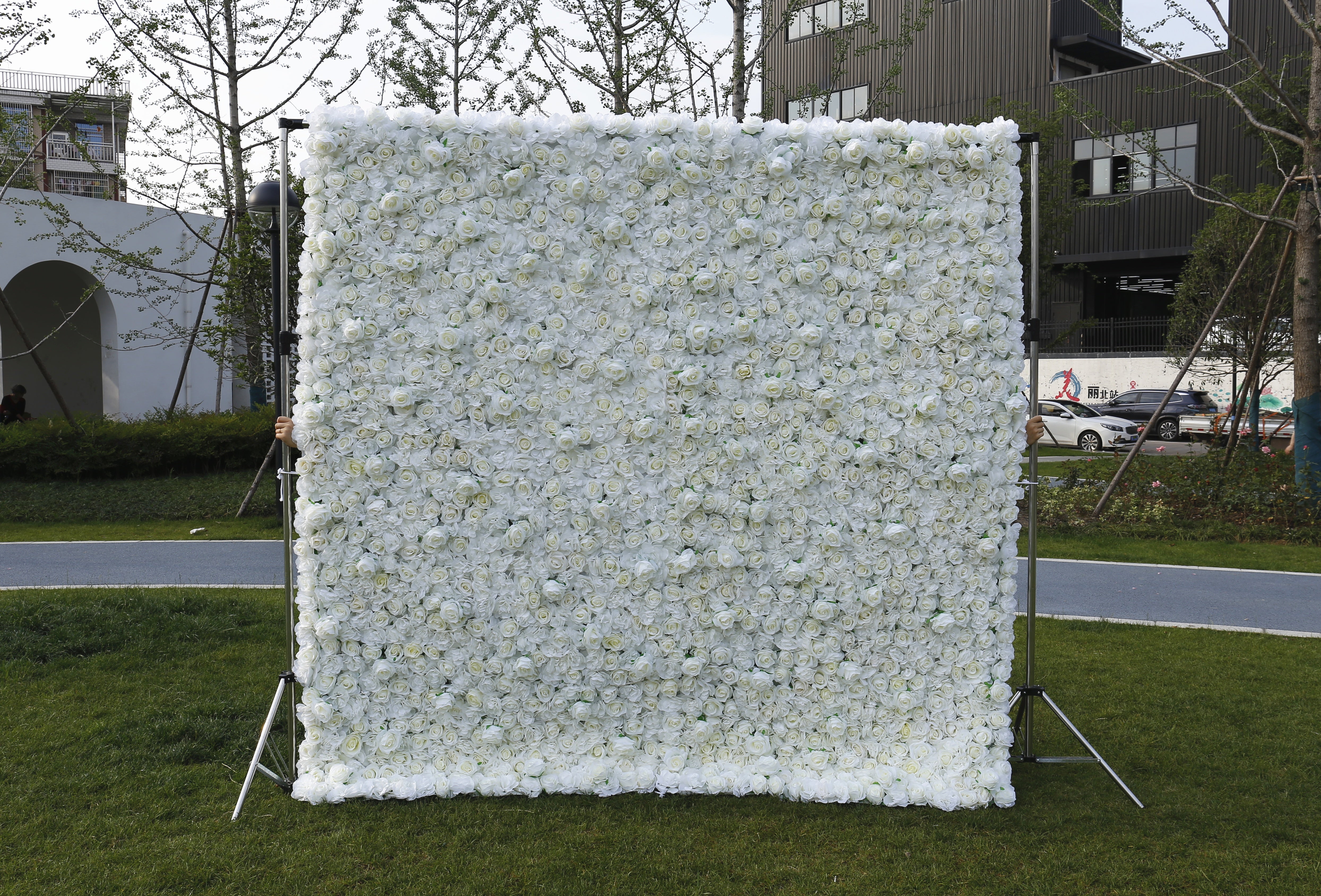3D Silk Cloth Pure White Rose Simulated Wedding Faux Flower Wall ACFW-034