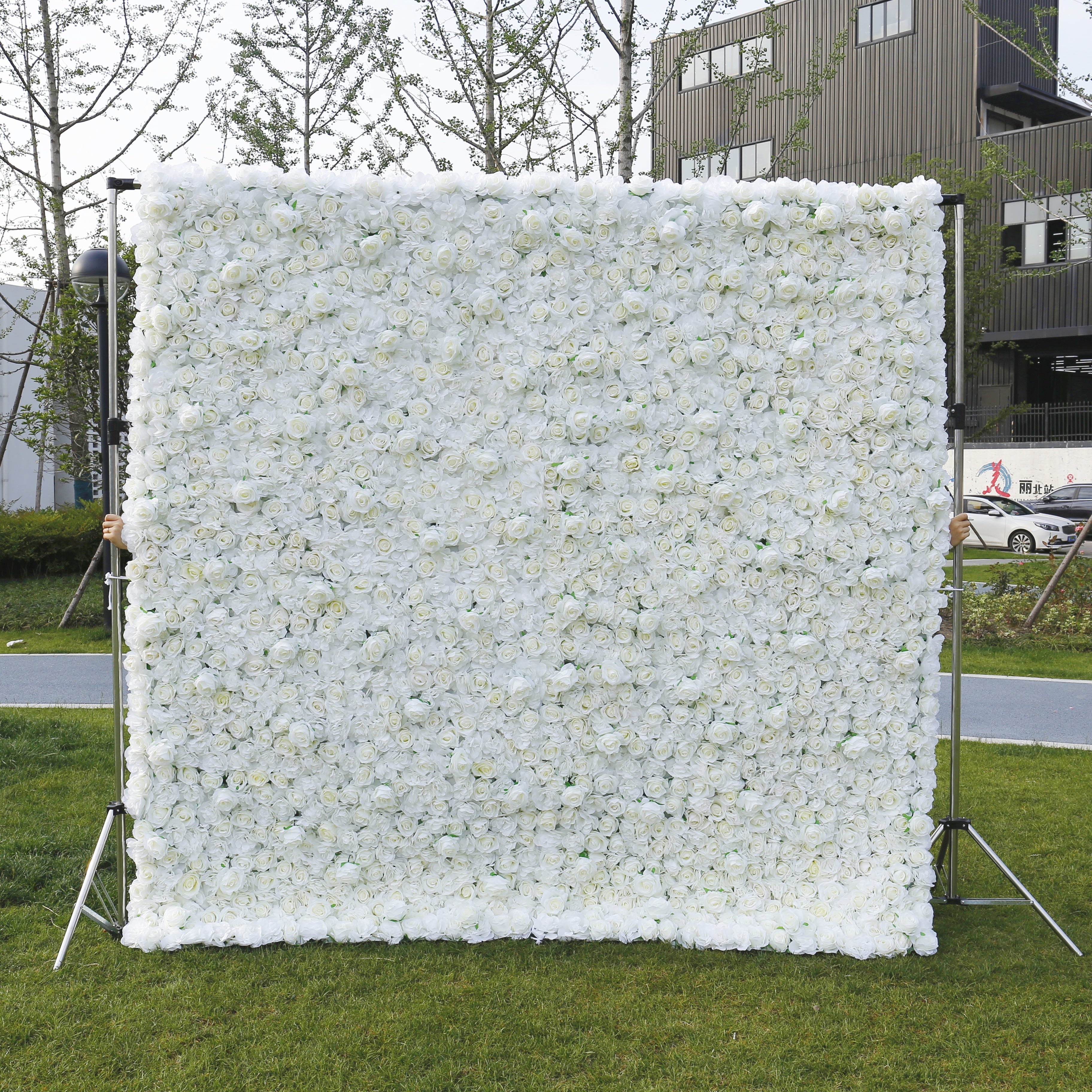 3D Silk Cloth Pure White Rose Simulated Wedding Faux Flower Wall ACFW-061