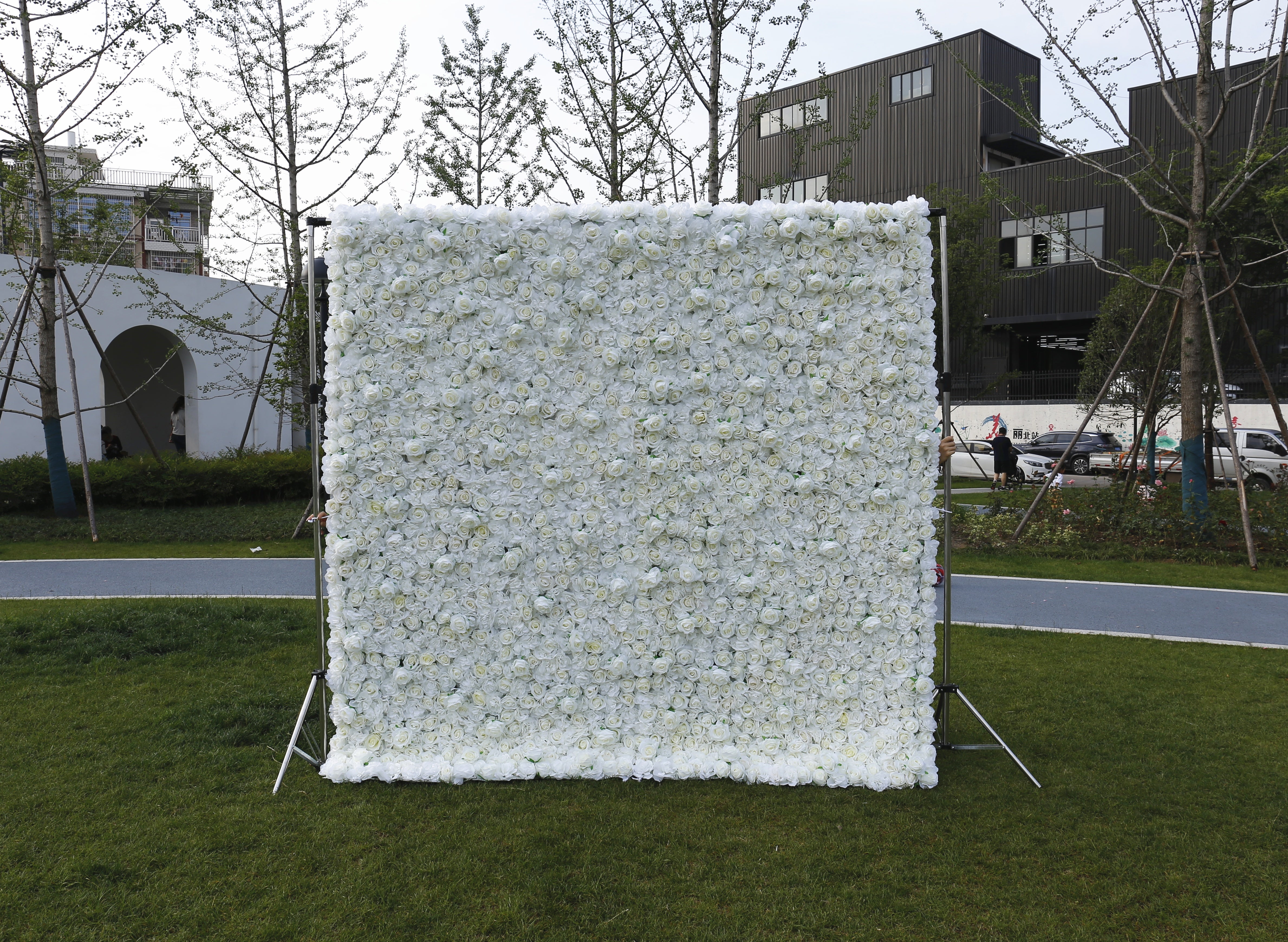 3D Silk Cloth Pure White Rose Simulated Wedding Faux Flower Wall ACFW-034