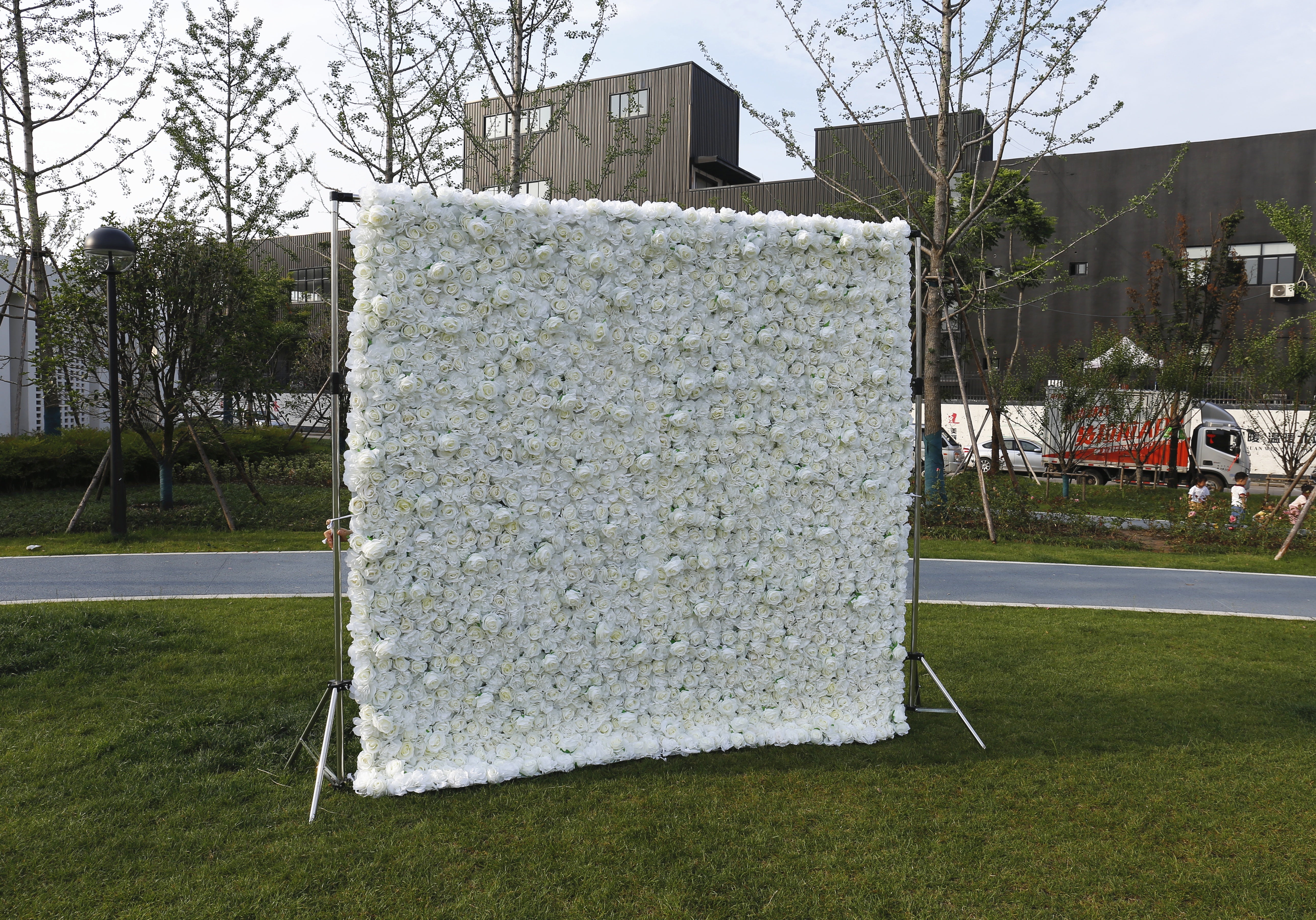 3D Silk Cloth Pure White Rose Simulated Wedding Faux Flower Wall ACFW-034