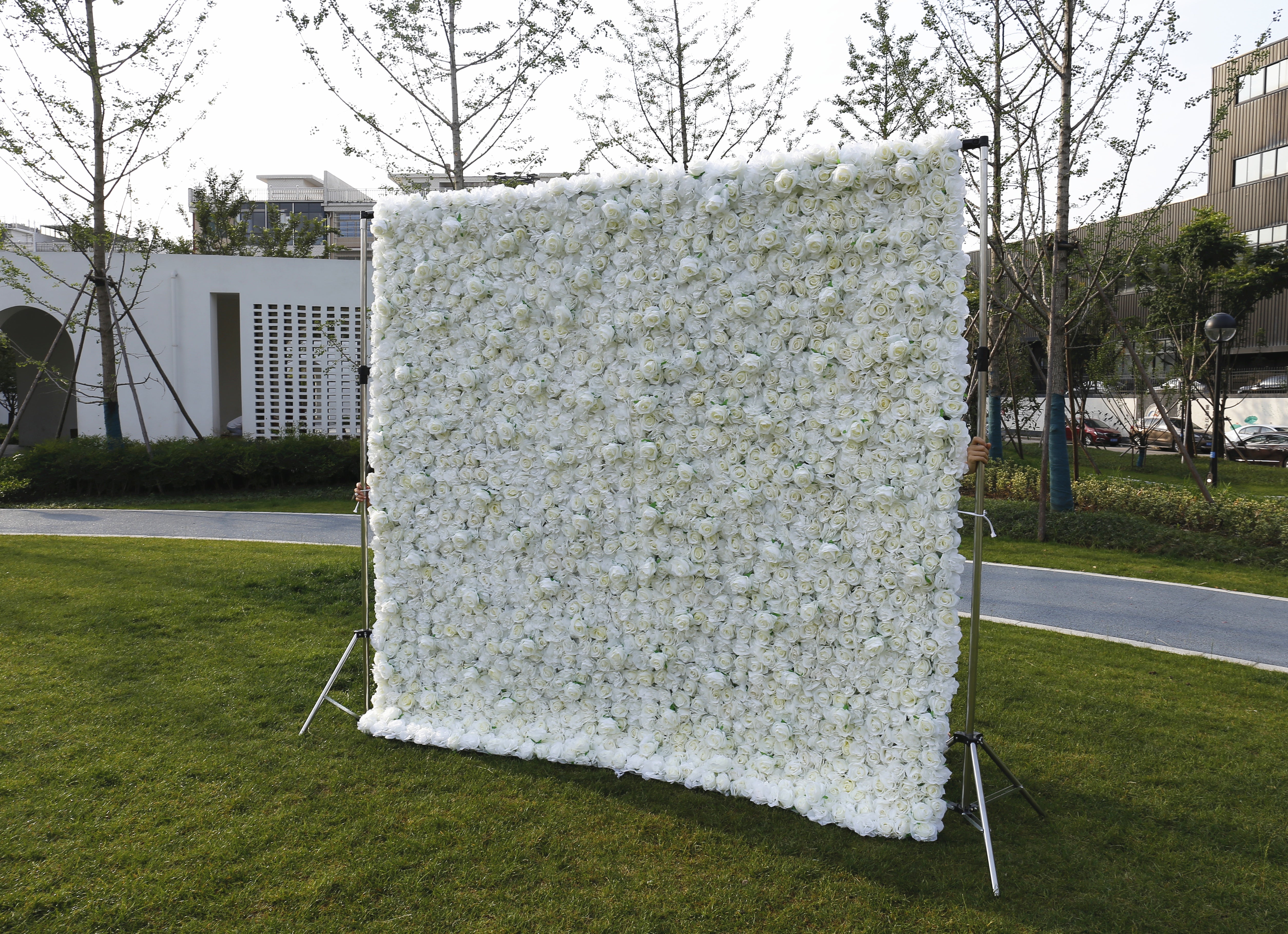 3D Silk Cloth Pure White Rose Simulated Wedding Faux Flower Wall ACFW-034
