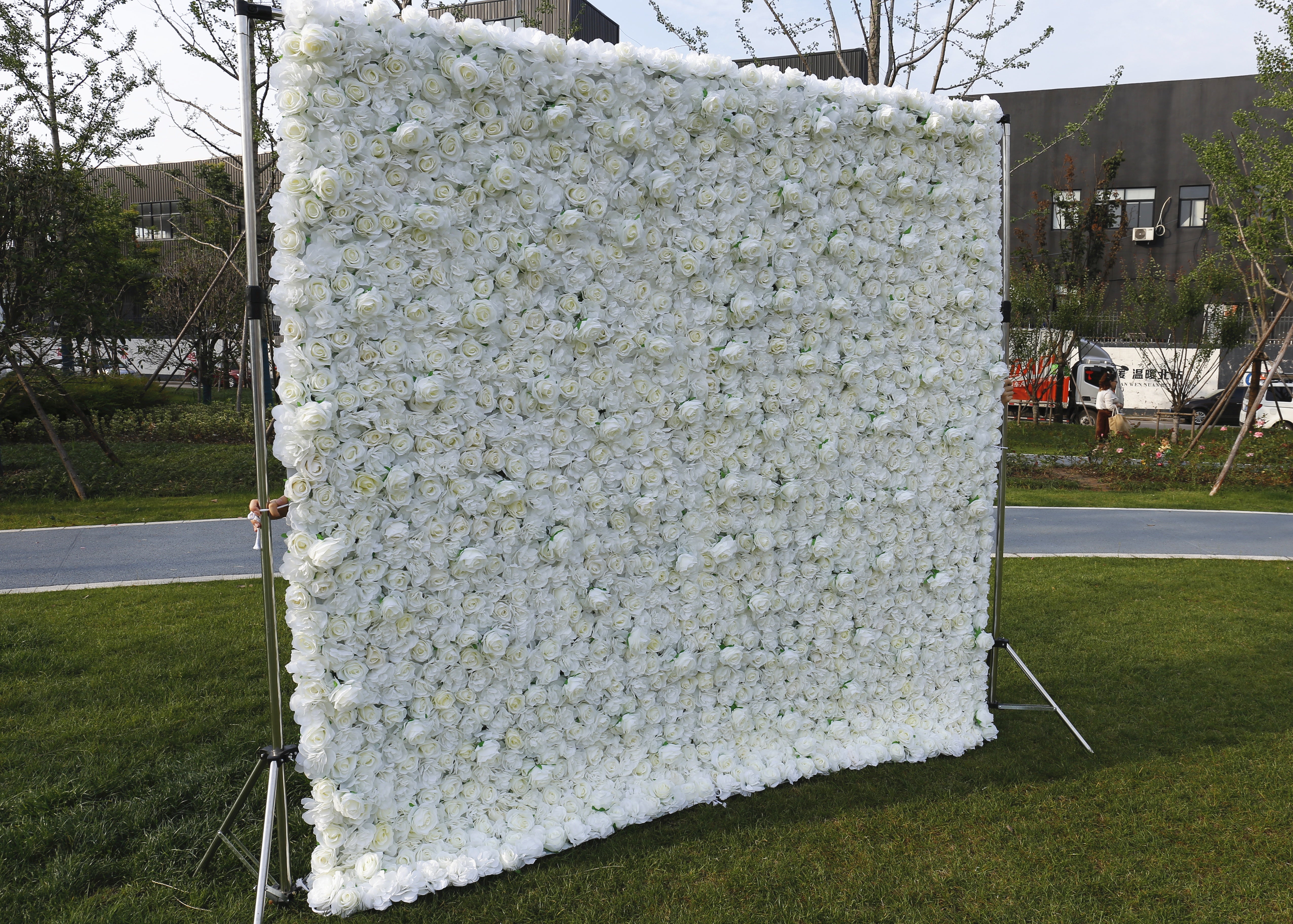 3D Silk Cloth Pure White Rose Simulated Wedding Faux Flower Wall ACFW-034