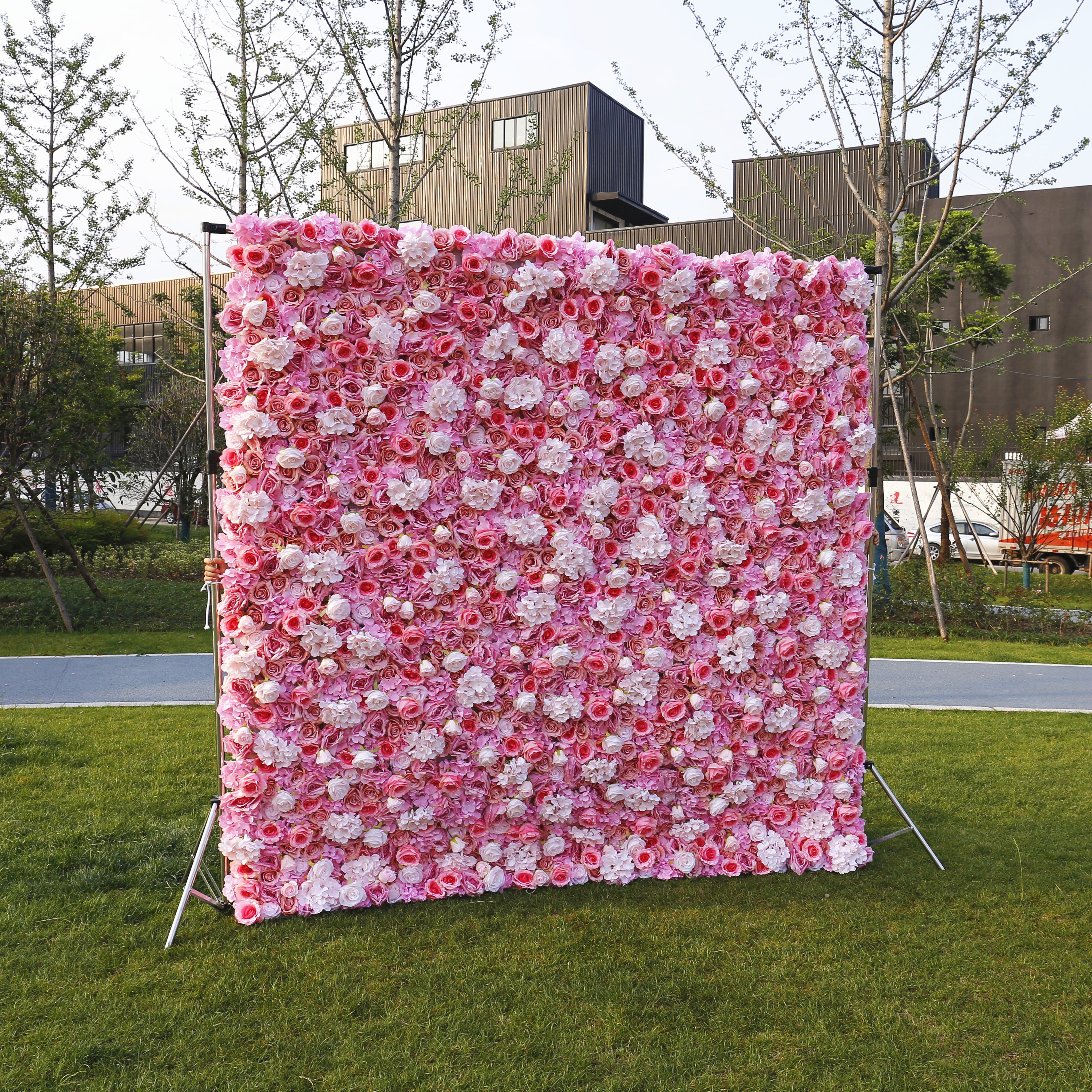 Handmade Fabric Pink Hydrangea & Rose Wedding Artificial Floral Wall ACFW-022