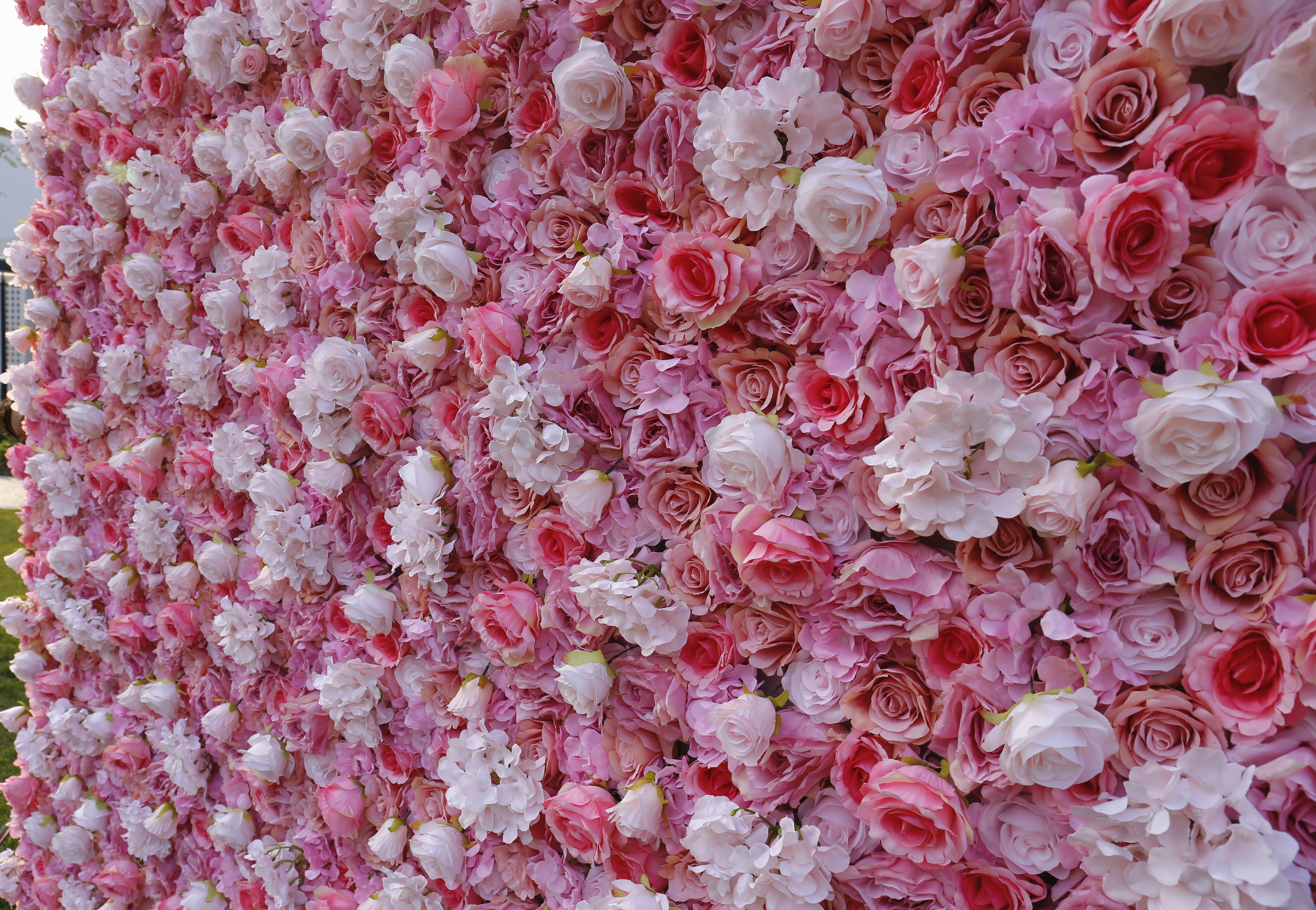 Custom Fabric White Pink Rose & hydrangea Hanging Artificial Floral Wall ACFW-022