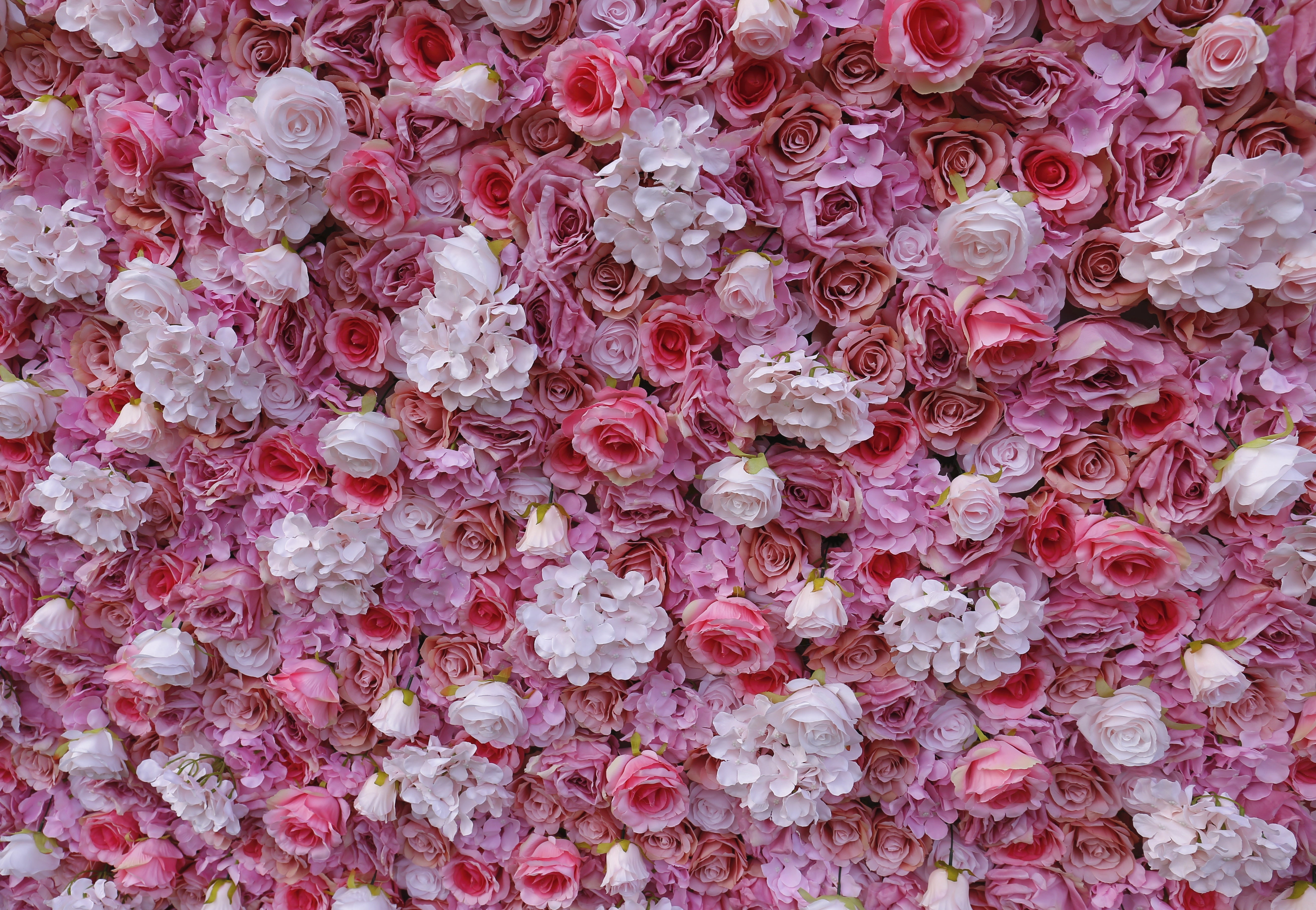 Custom Fabric White Pink Rose & hydrangea Hanging Artificial Floral Wall ACFW-022