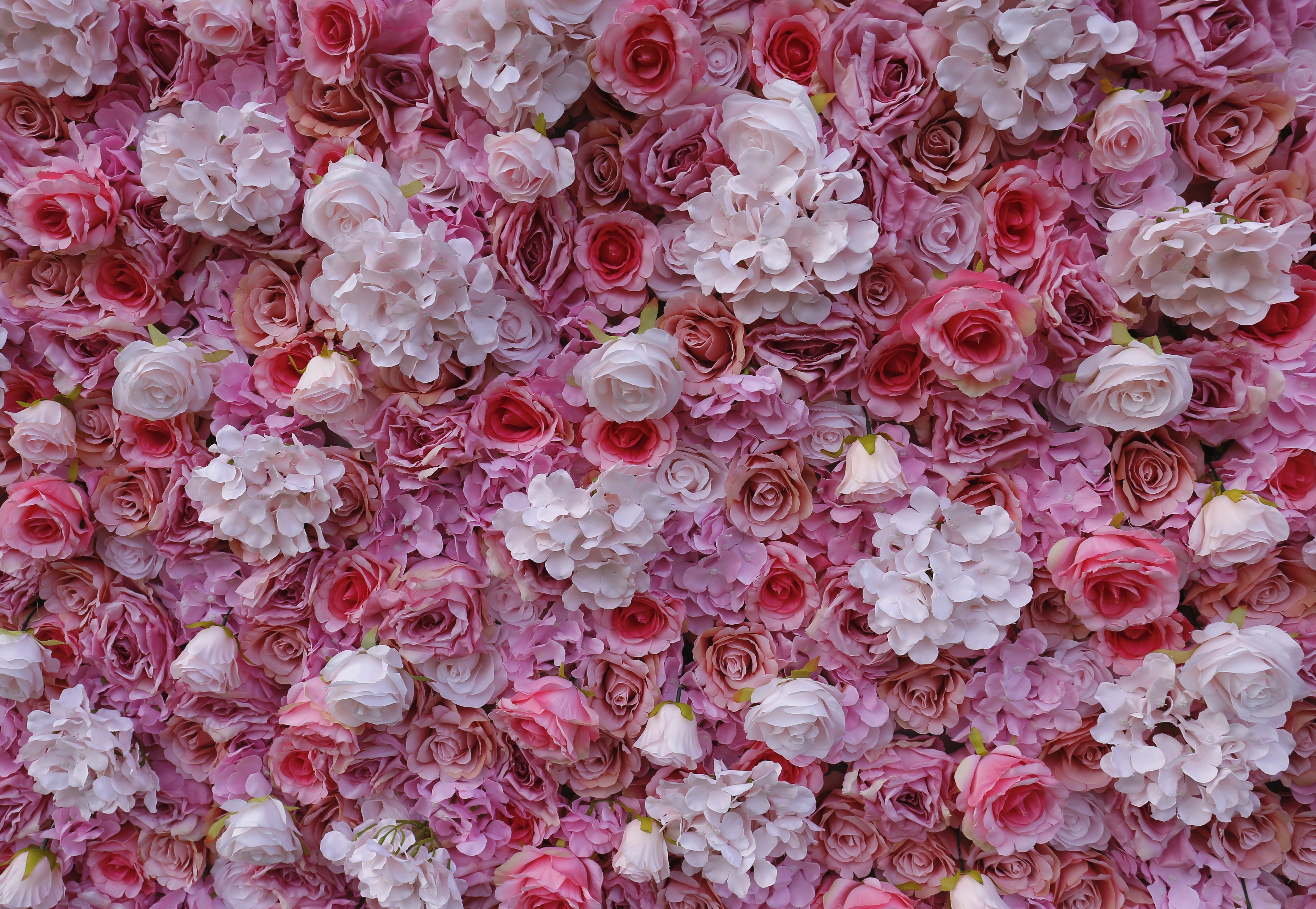 Custom Fabric White Pink Rose & hydrangea Hanging Artificial Floral Wall ACFW-022