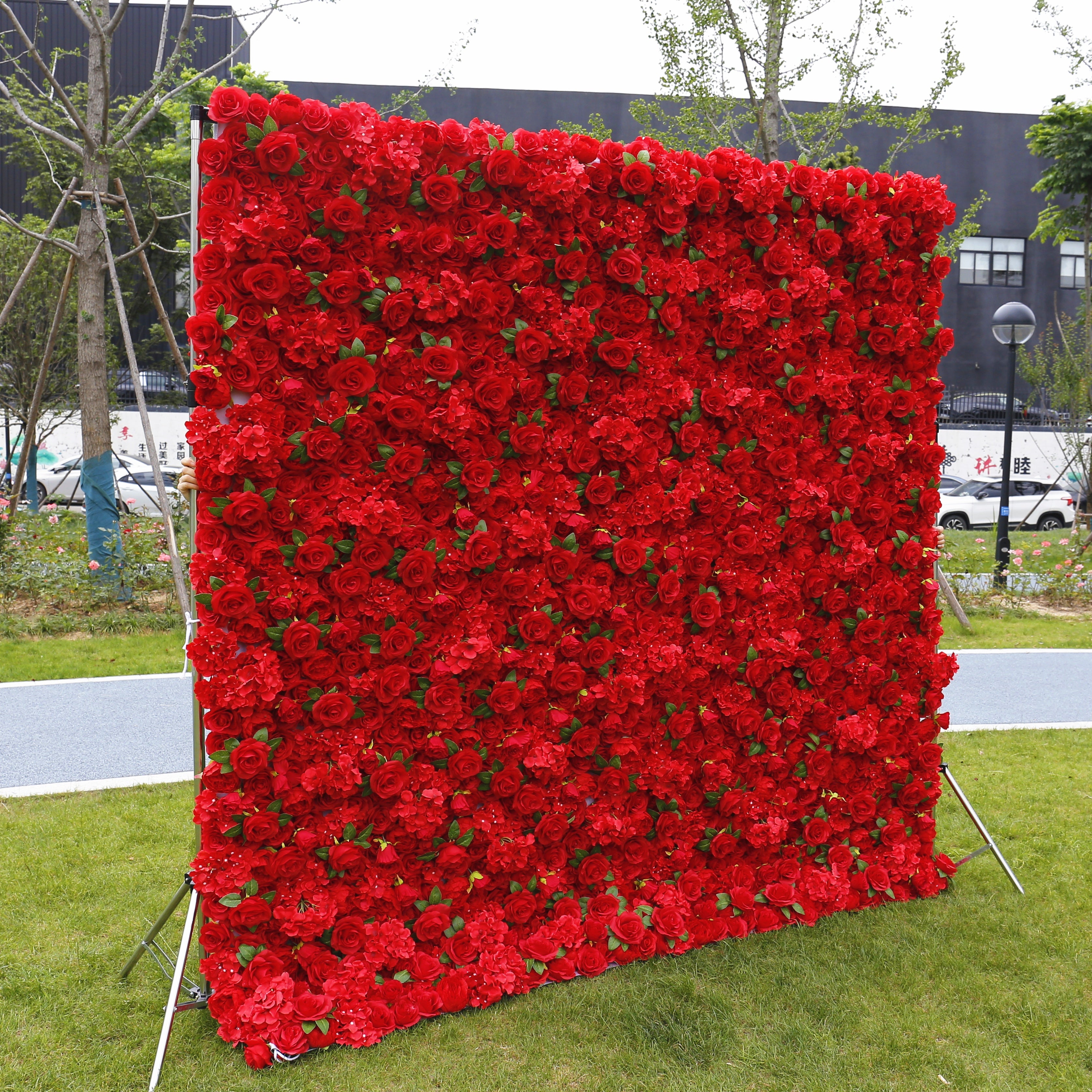 Artificial Fabric Red Rose with Hydrangea 5D Flower Wall ACFW-039