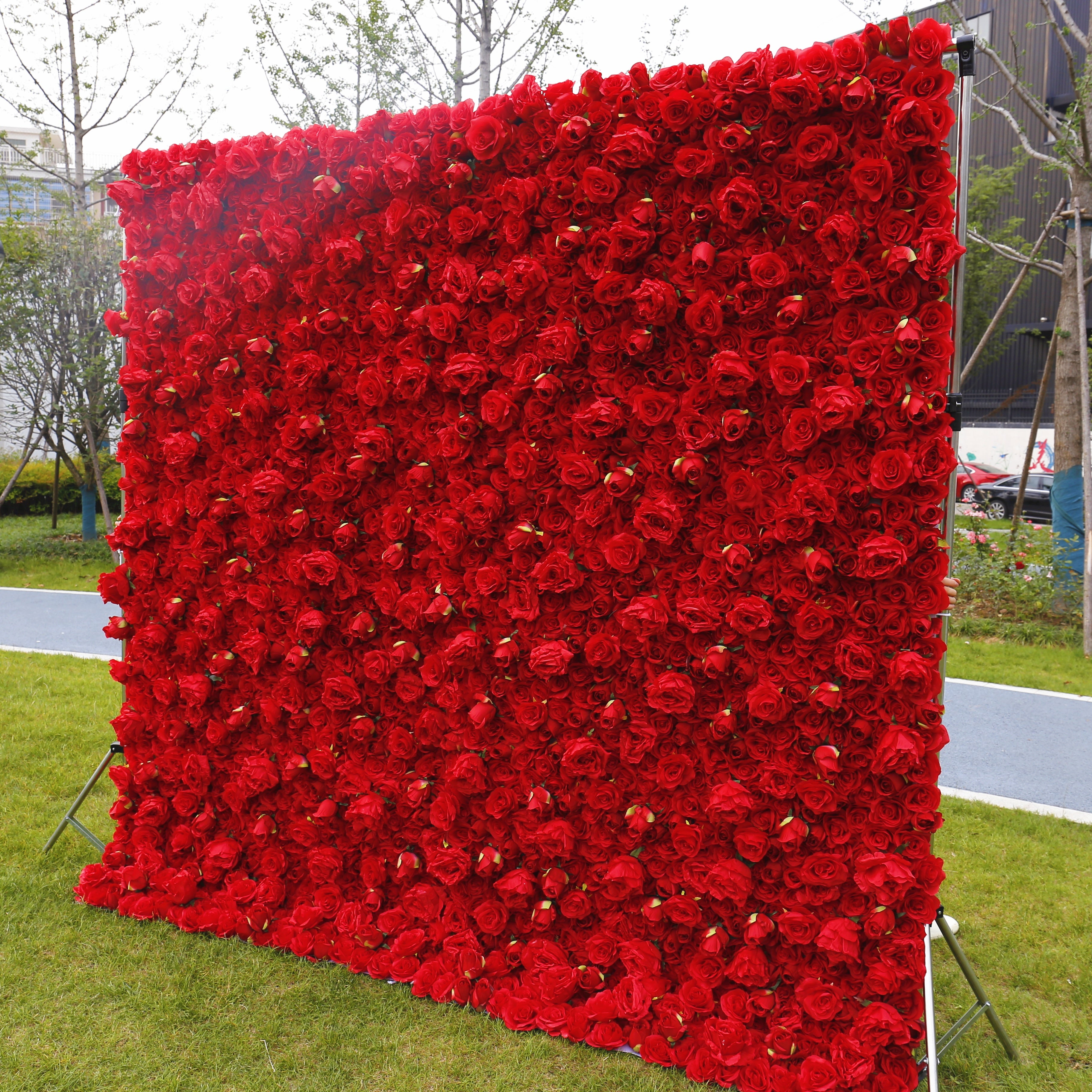 Red Roses Fabric Wedding Arrangement Roll Up Flower Wall ACFW-041