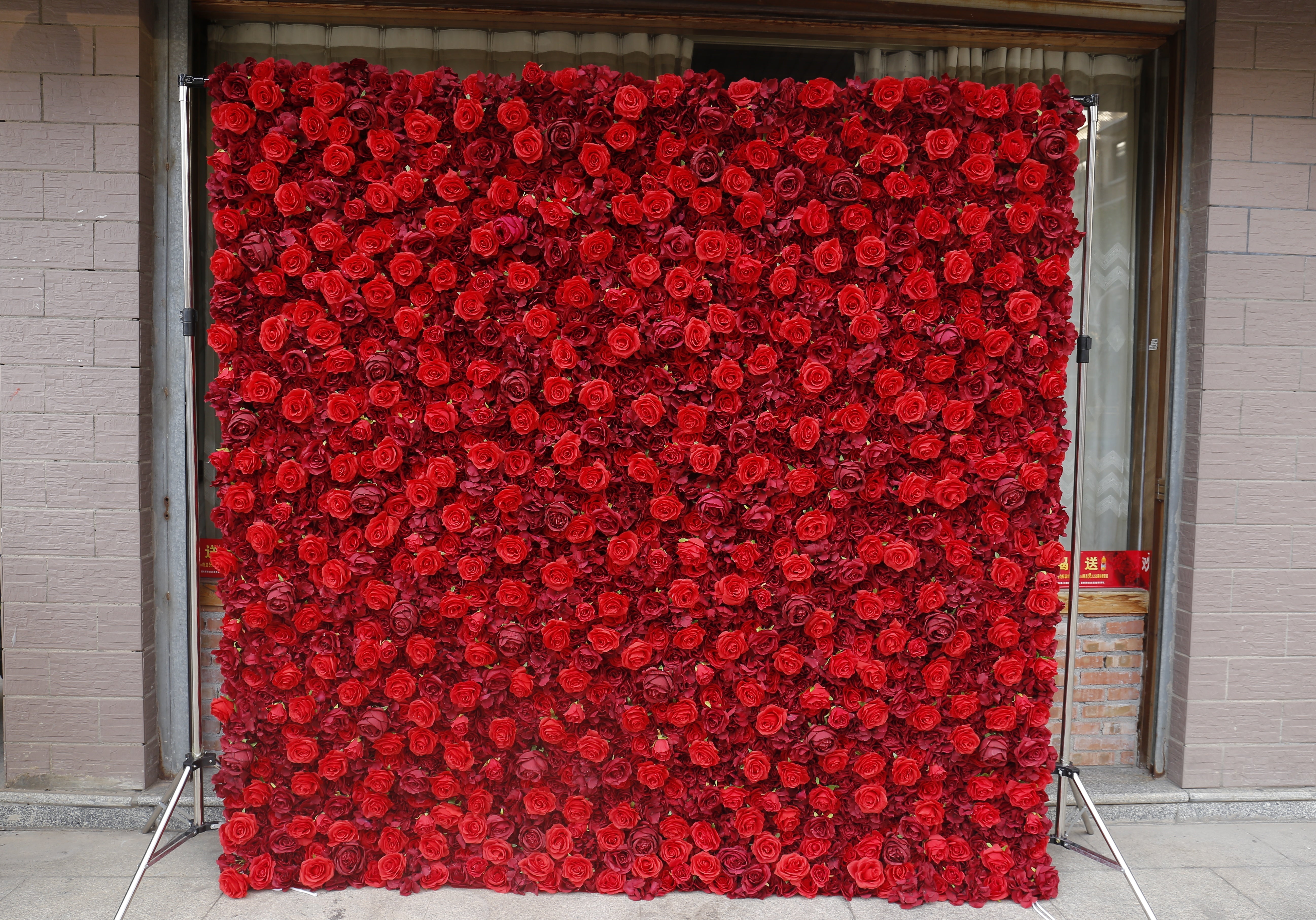3D Full Red Rose Fabric Wedding Backdrop Rolling Up Flower Wall ACFW-050