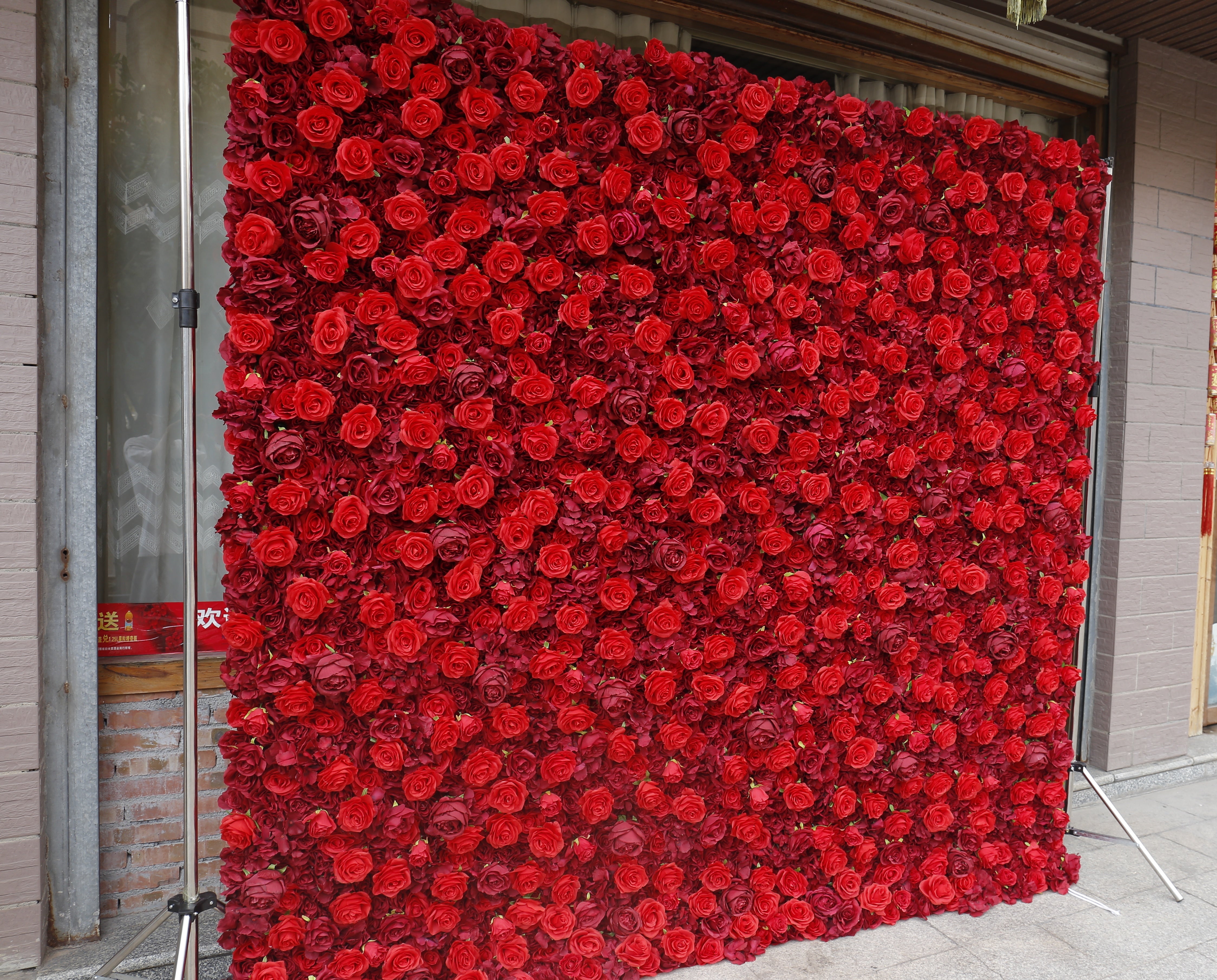 3D Full Red Rose Fabric Wedding Backdrop Rolling Up Flower Wall ACFW-050